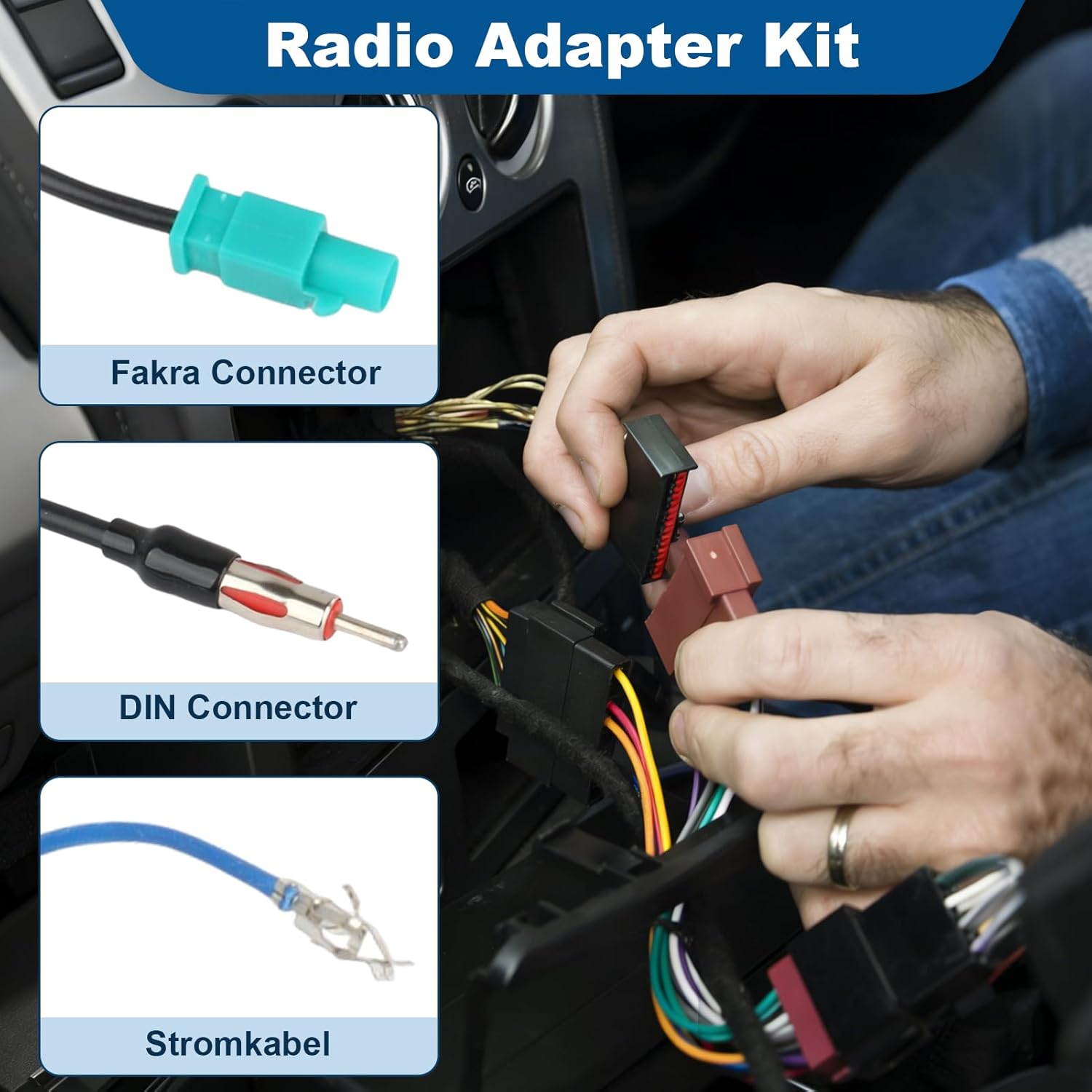 Radioadapter Quadlock auf ISO mit CAN Bus Fakra auf DIN Set Autoradio Adapterkabel Radioadapter Set Adapterkabel für VW Audi Skoda Seat Golf 5 6 Polo 9N Antennenadapter mit Phantomspeisung – Bild 2