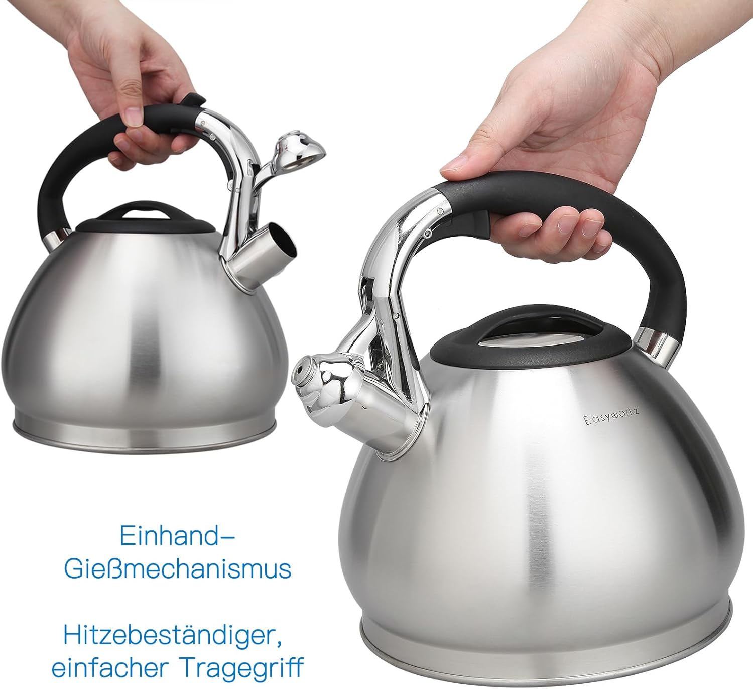 Easyworkz Wasserkocher Induktion Pfeifkessel aus Edelstahl, 2,3 Liter Teekessel für alle Herdarten, Pfeifkessel mit hitzebeständigem und rutschfestem Griff, Wasserkocher für Tee, Kaffee – Bild 5