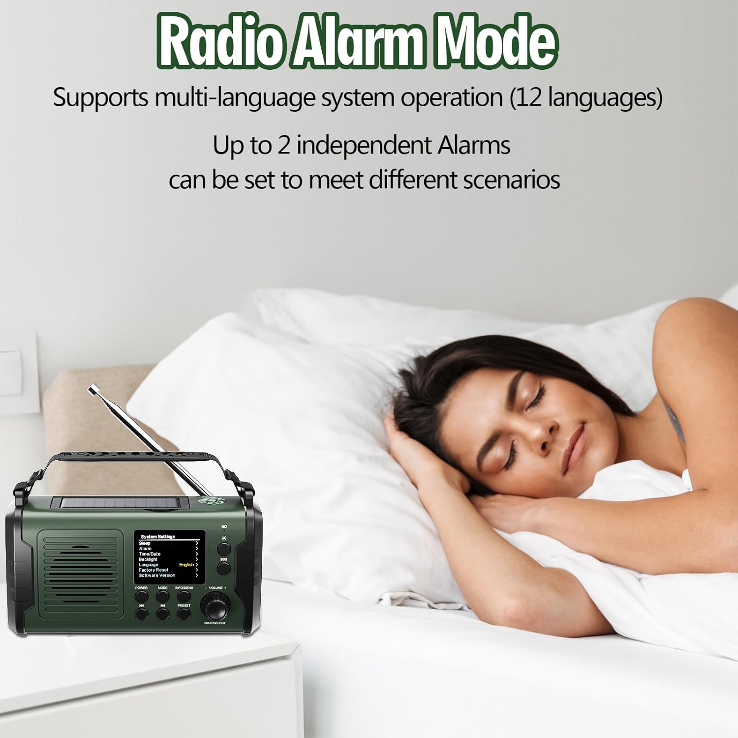 20000 mAh Kurbelradio mit Handy-Ladefunktion, Solar-DAB/DAB+/FM-Radio, 3 Lademethoden, 11 in 1 Bluetooth 5.3 tragbares Notfallradio mit Powerbank, SOS, Taschenlampe, Kompass, TF-Karte, Leselampe – Bild 7