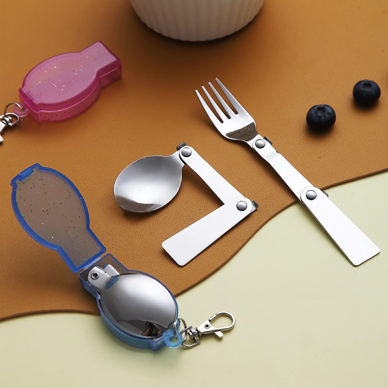 ENLACE Klappgabeln und Löffel-Set, faltbares Löffel- und Gabel-Set aus 304 Edelstahl mit zwei Kunststoffbehältern für Reisen, Camping, Thermoskanne, Picknick, andere Outdoor-Aktivitäten – Bild 4
