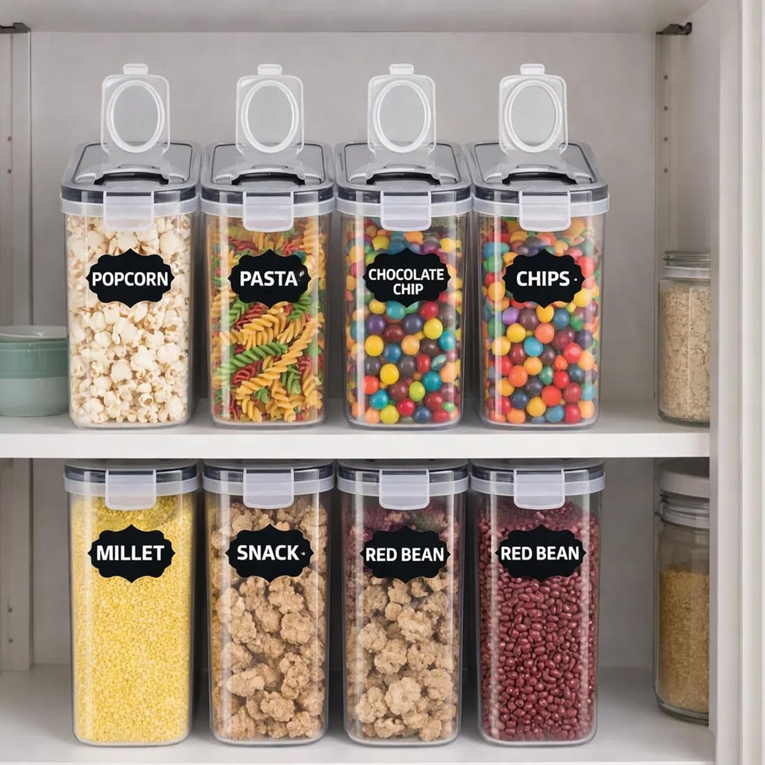 12 Müslibox mit Deckel, 4L Vorratsgläser mit Deckel, Etiketten, luftdichte Aufbewahrungsbox, Küchenaufbewahrung, Aufbewahrung für Mehl, Müsli, Reis, Katzenfutter, Hundefutter, Haustiere, Nudeln – Bild 7