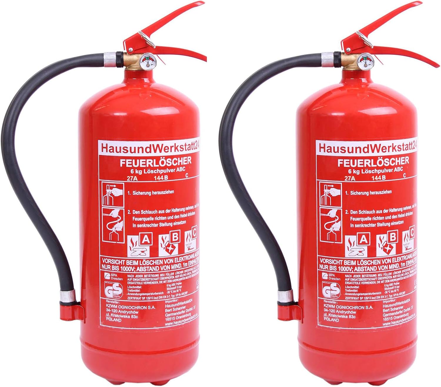2-teiliger Feuerlöscher, 6 kg Pulver-Feuerlöscher mit Manometer und Wartungsstromsystem