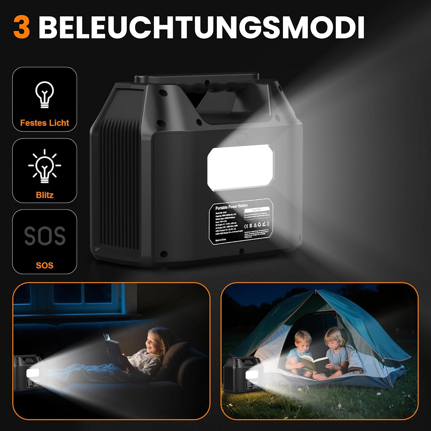 SinKeu 96Wh tragbares Kraftwerk mit 40-W-Solarpanel, 30000-mAh-LiFePO4-Batterie-Solargenerator mit 230-V-150-W-AC-Steckdose/12-V-DC/USB, Notstromversorgung für Camping, Picknicks, Garten, Notfälle – Bild 5