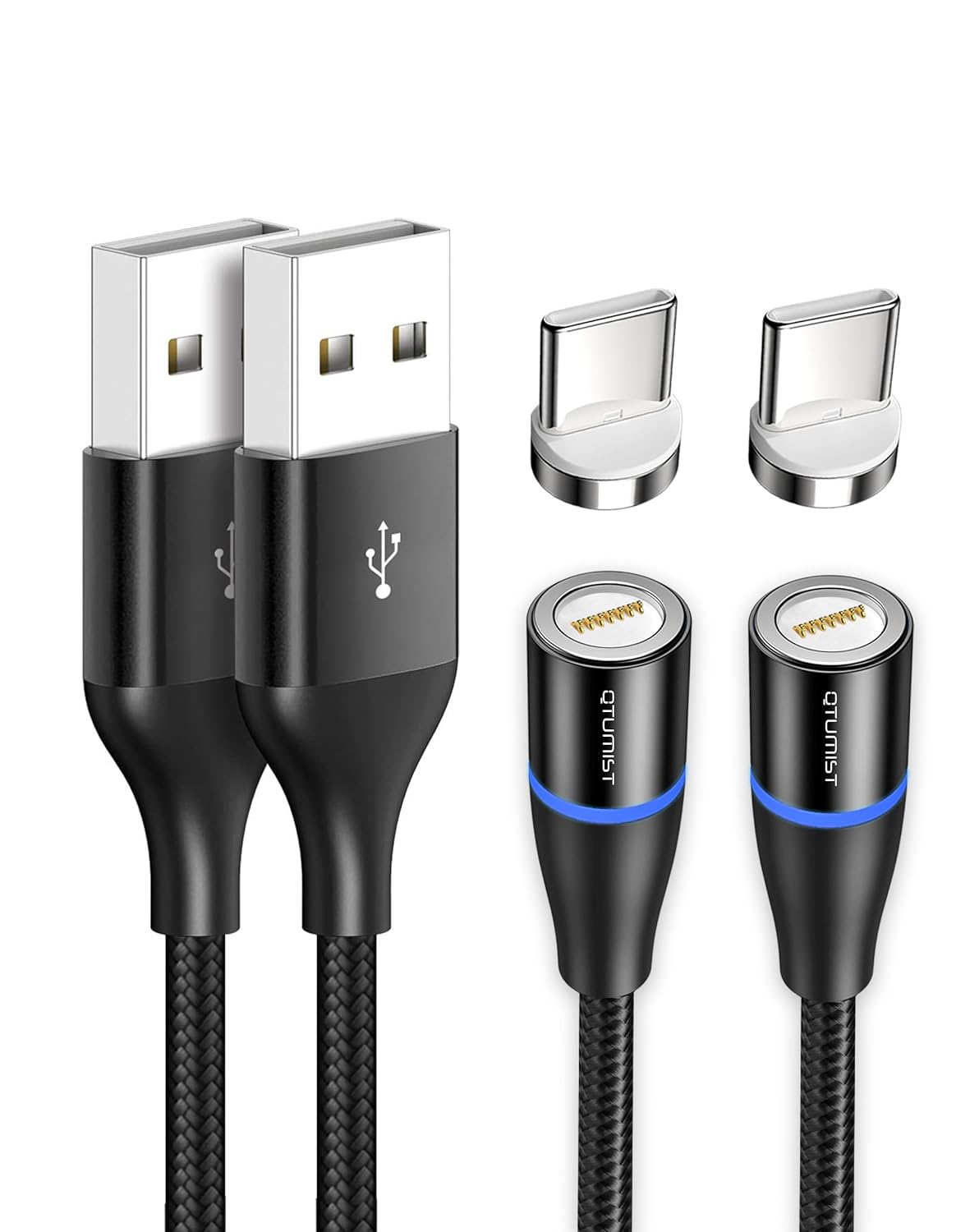 Magnetisches USB-C-Ladekabel (2 Stück, 2 m), Nylon-USB-Typ-C-Kabel, Schnelllade-Schnellladekabel, magnetisches Datenkabel mit magnetischem Adapter, Stecker für Samsung S20 S10 Note10, Huawei, Honor, Xiaomi