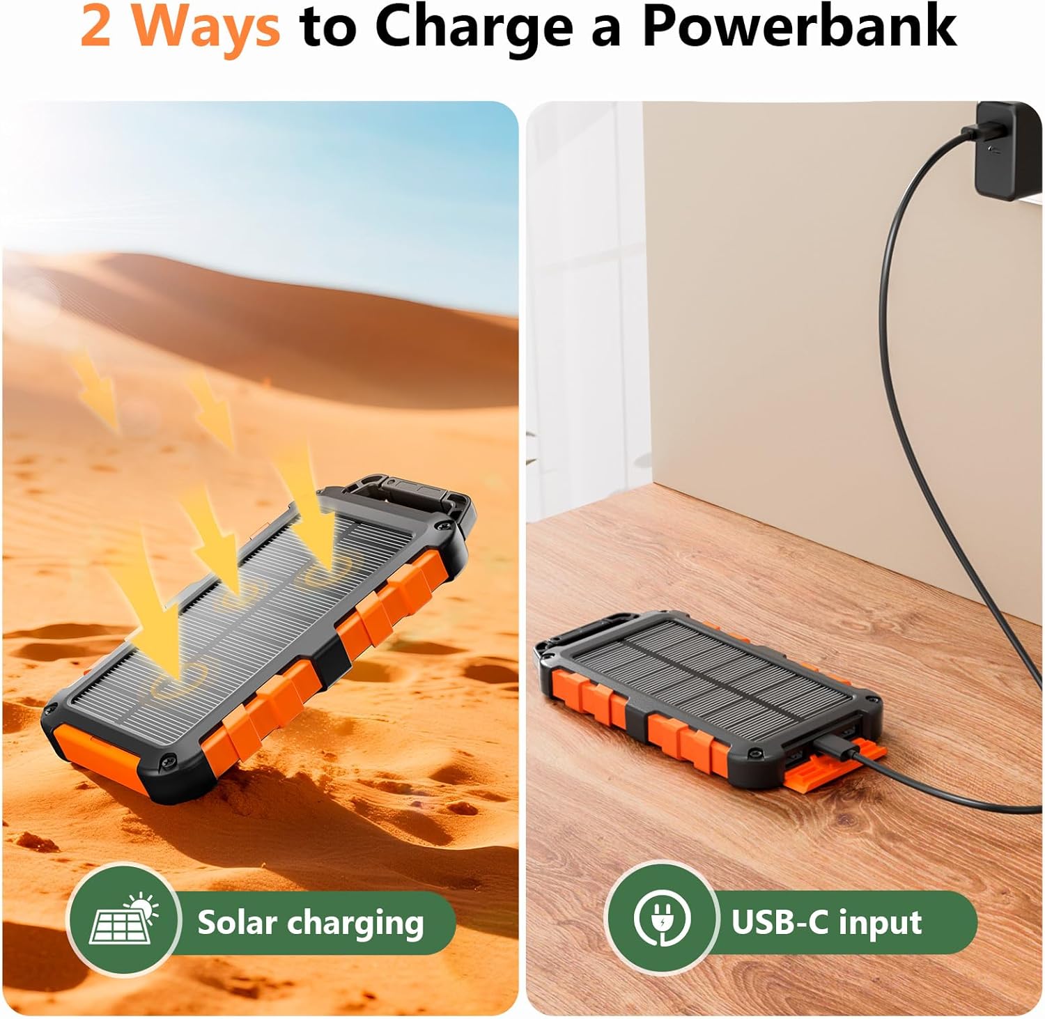 Solar Powerbank 26800 mAh, PD22,5 W Tragbares Solar-Ladegerät USB C Externer Akku Outdoor Wasserdichts mit LED-Licht und 3 Ausgängen für Smartphones Tablets Camping – Bild 3
