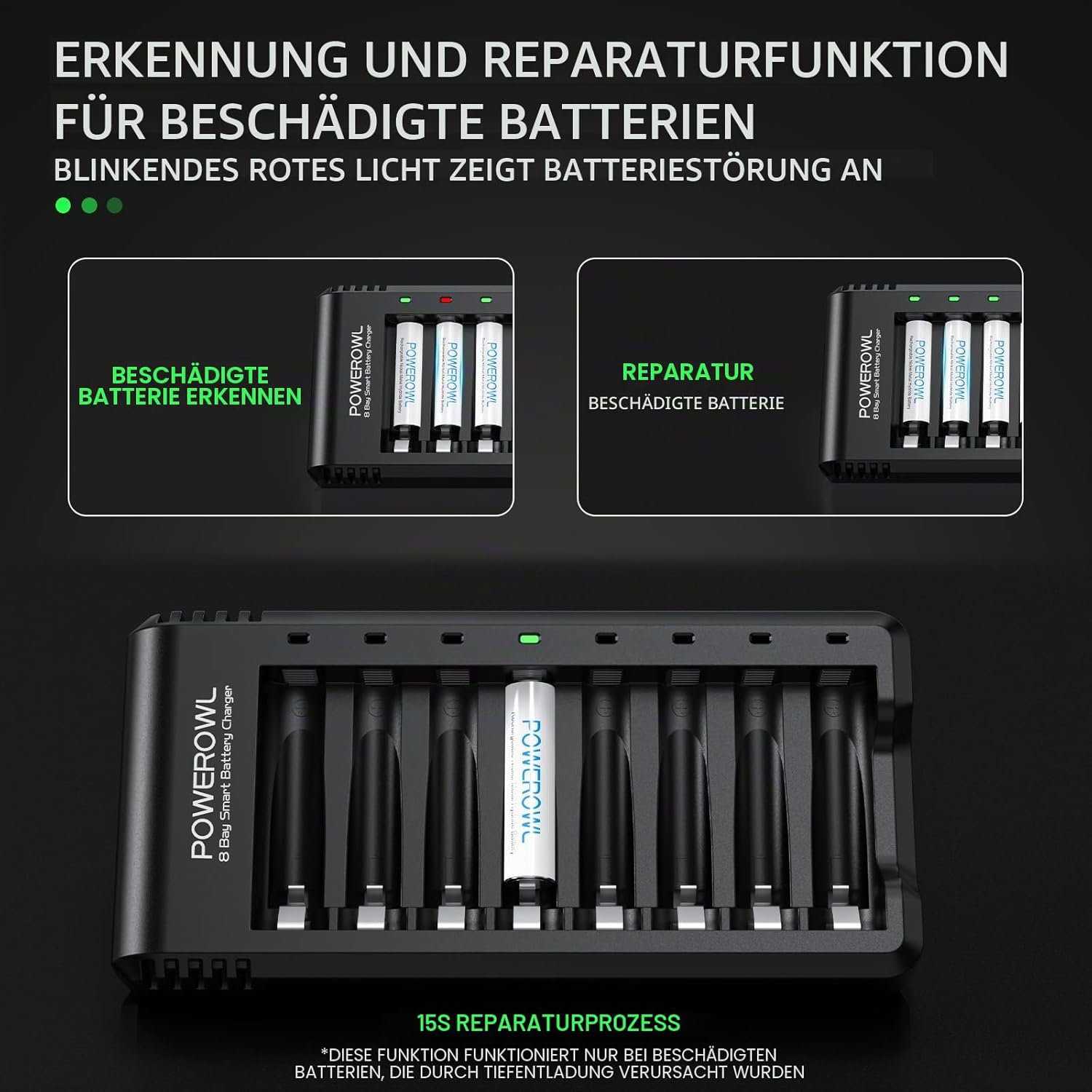 POWEROWL Akku-Ladegerät für wiederaufladbare NIMH AA AAA-Akkus, Ladegerät mit LED-Anzeige (unabhängiger Steckplatz) – Bild 4