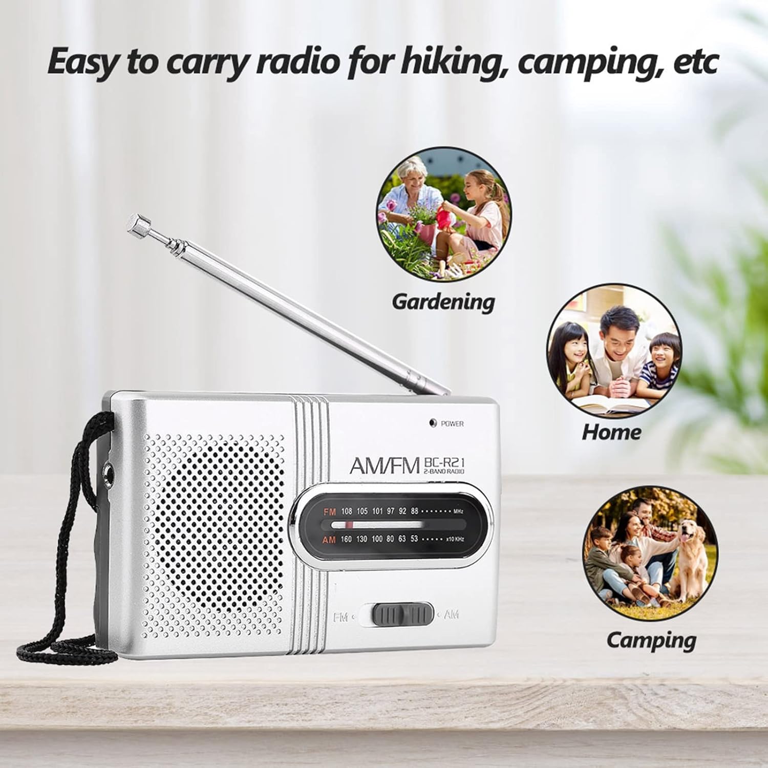 Tragbares Radio AM/FM, kleines Radio, Mini-Radio-Player, batteriebetrieben mit integriertem Lautsprecher, Kopfhöreranschluss, Radio-Player für Wandern, Camping, Outdoor-Aktivitäten – Bild 3