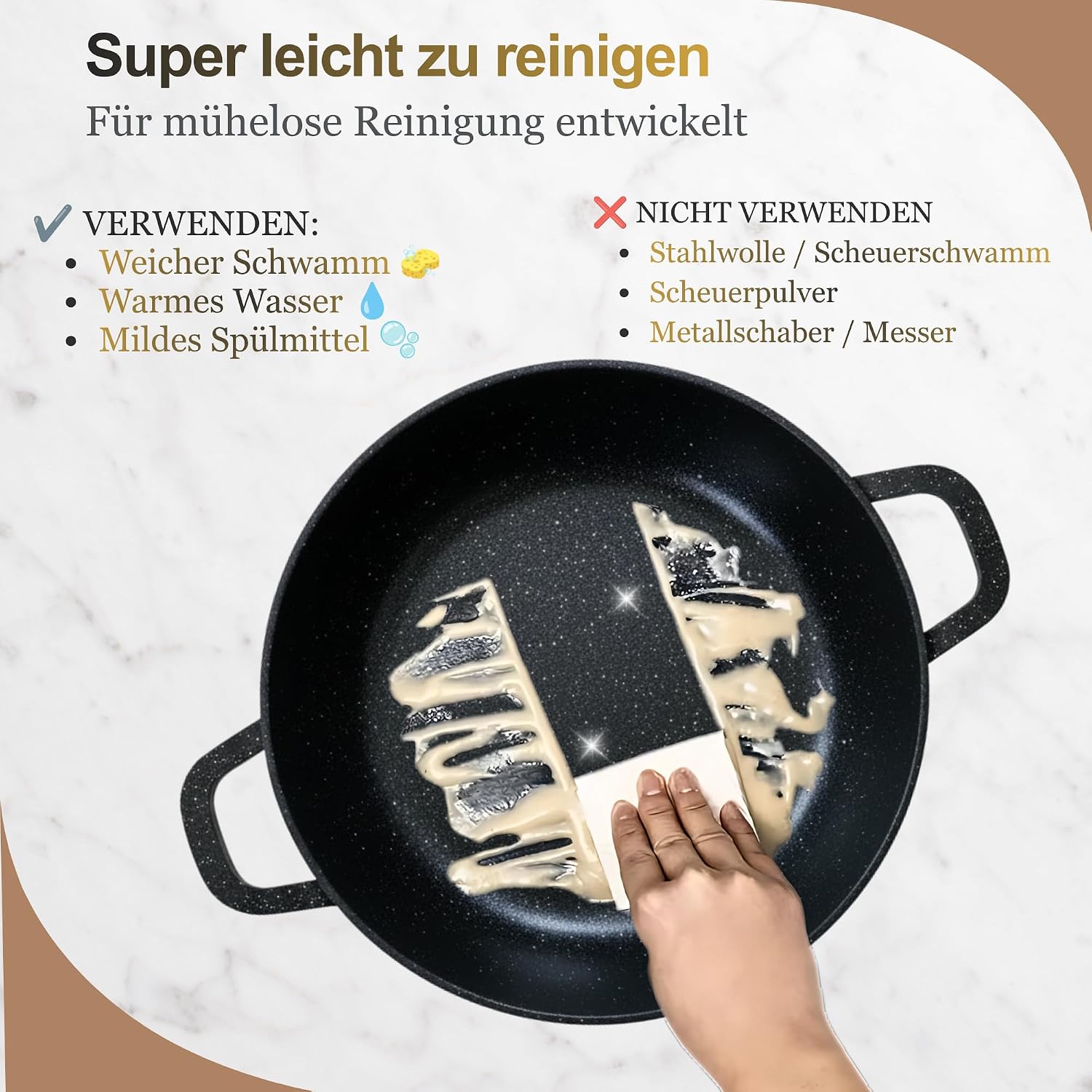 GOLDMANN Stielkasserolle aus Aluminiumguss, 24 cm – 4,5 l, antihaftbeschichteter Glasdeckel aus Keramik in Marmoroptik, Induktion, für alle Herdarten geeignet, ofenfest und PFOA-frei – Bild 9
