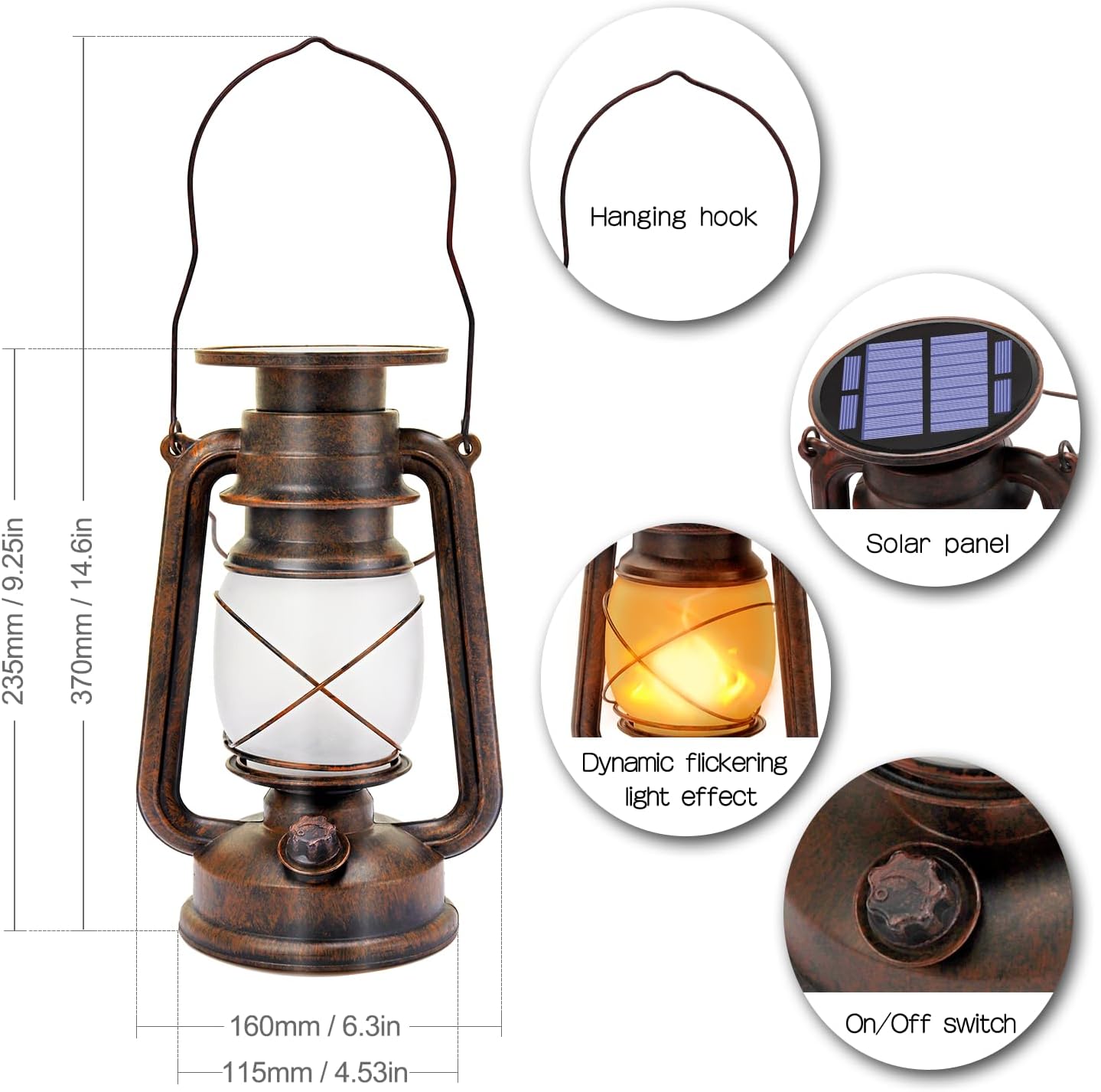 Vintage-Solarlaterne für den Außenbereich, 2 Stück, Solarlaternen, hängende Retro-LED-Solarleuchten, wasserdichtes Sturmlicht für den Außenbereich, LED-Außenlaternen mit Flammeneffekt, Solarleuchte für Garten, Camping – Bild 7