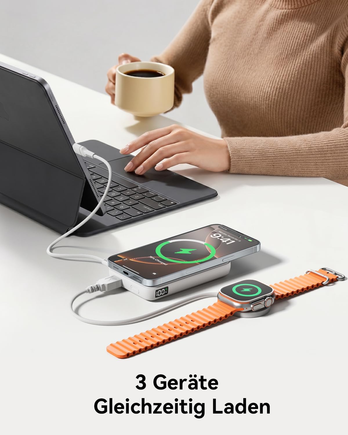 Powerbank für Magsafe, 12000 mAh kabellose Powerbank mit 22,5 W PD USB-A Ausgang, magnetische externe Handy-Akkus mit LED-Anzeige, Typ-C Eingang & Ausgang für iPhone 17/16/15/14/13/12/Pro/Pro – Bild 4