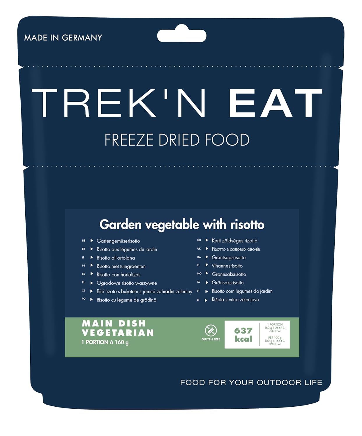 Trek'n Eat Gartengemüserisotto – Vegetarisches Outdoor-Gericht mit Reis und Gemüse | Gefriergetrocknete Trekkingmahlzeit für Camping, Expedition und Notversorgung