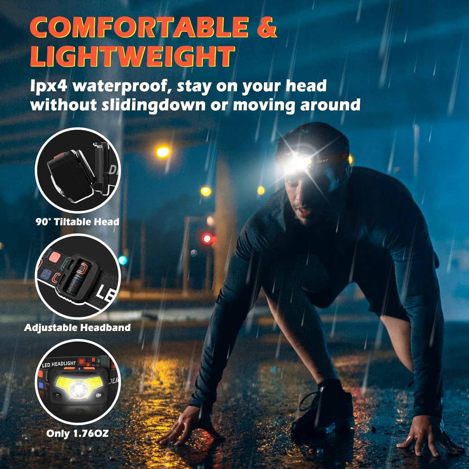 Hyted LED wiederaufladbare Stirnlampe, 2 Stück, 2000 Lumen, superhelle Sensor-LED-Stirnlampe, 14 Lichtmodi, wasserdicht, leichte Stirnlampe zum Angeln, Joggen, Camping – Bild 6