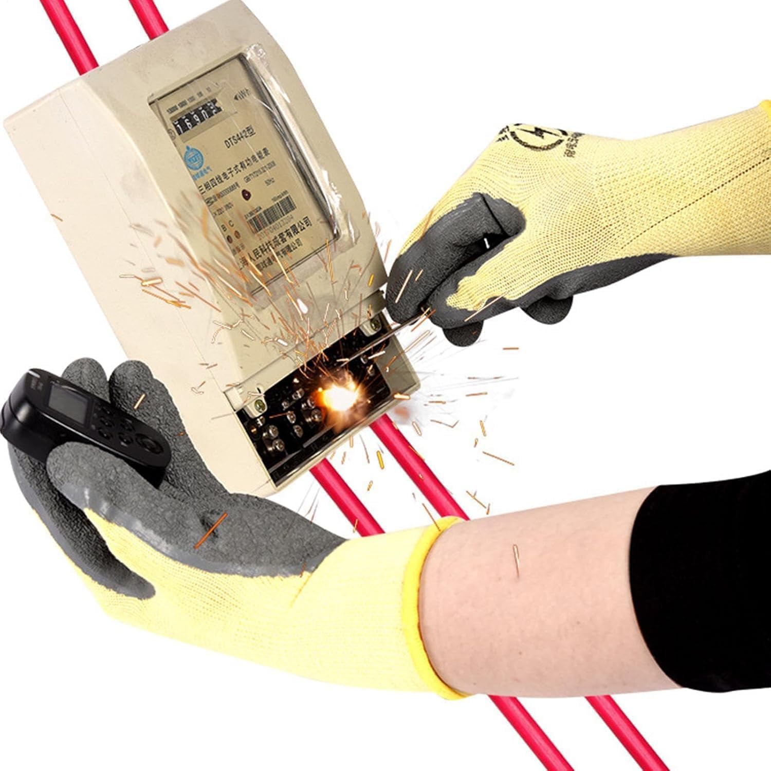 YANGWEN Elektrikerhandschuhe 400 V – isolierende und flammhemmende Arbeitshandschuhe mit Nylongewebe – rutschfeste Textur für elektrische Wartung, Installation und Reparatur – Bild 3