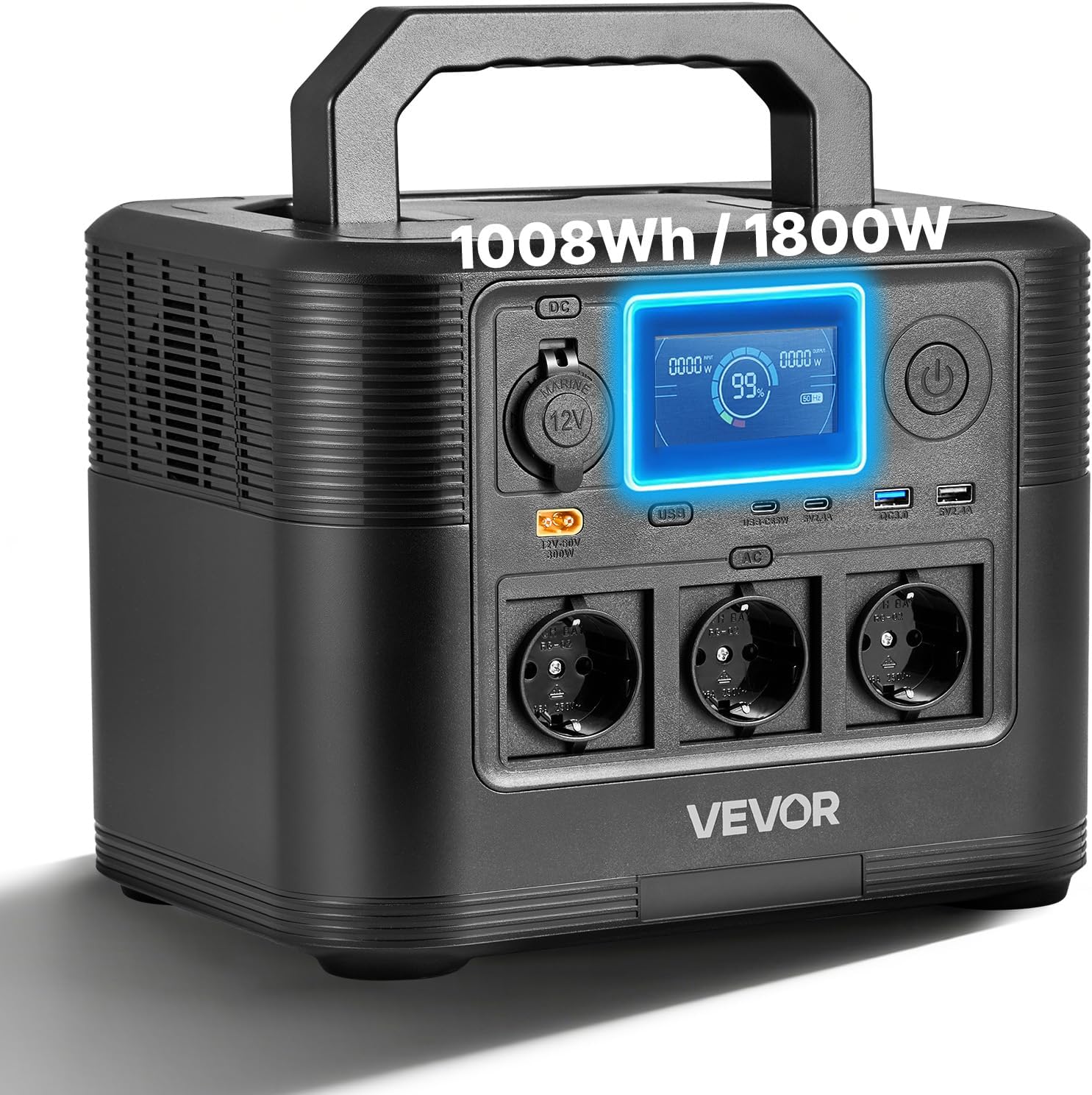 VEVOR Tragbares Kraftwerk, 1800 W Solargenerator, 1008 Wh LiFePO4-Batterie-Backup mit 8 Ausgängen für Notfälle zu Hause, Camping im Freien, Reisen mit dem Wohnmobil (Solarpanel nicht im Lieferumfang enthalten)