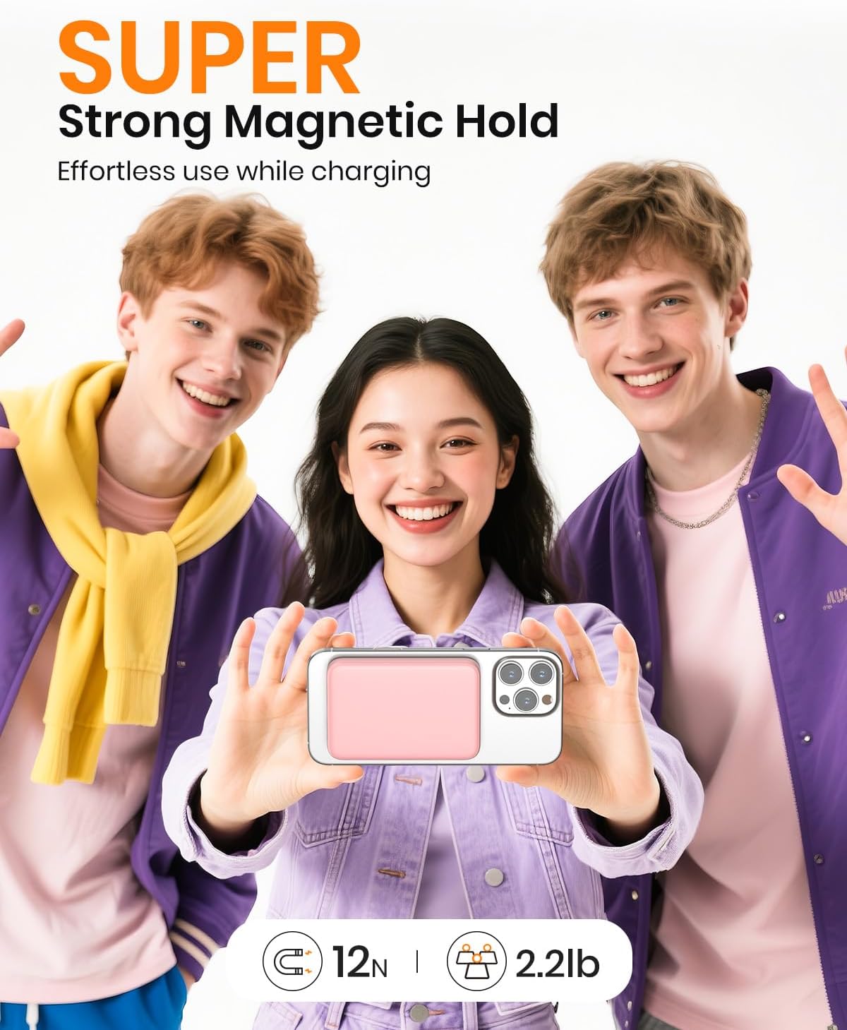 A ADDTOP Magnetische Powerbank 10000 mAh – 20 W Schnelllade-iPhone-Ladegerät für magnetisches, ultraschlankes kabelloses tragbares Ladegerät mit USB-C-Ein- und Ausgang, LED-Display-Akku für iPhone 17/16/15/14/13/12, Pink – Bild 3