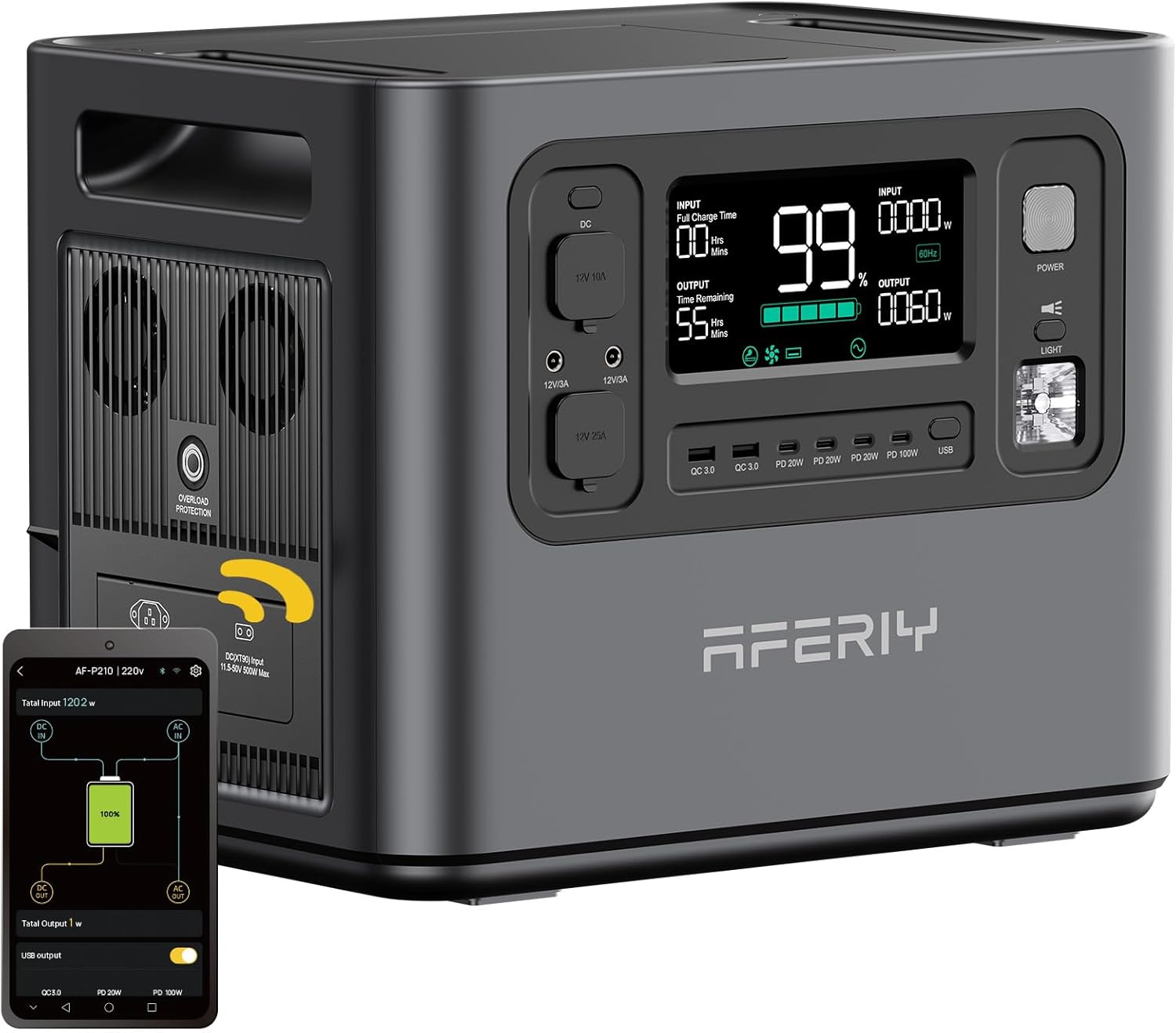 AFERIY Elektrischer Generator, tragbar, 2400 W, Backup-Batterie, LiFePO4, 2048 Wh, mit App, Schnellladung, 1,5 Stunden, EU-Stecker, 220–240 V USV, Solargenerator für Camping/Familie/Büro, 7 Jahre Garantie