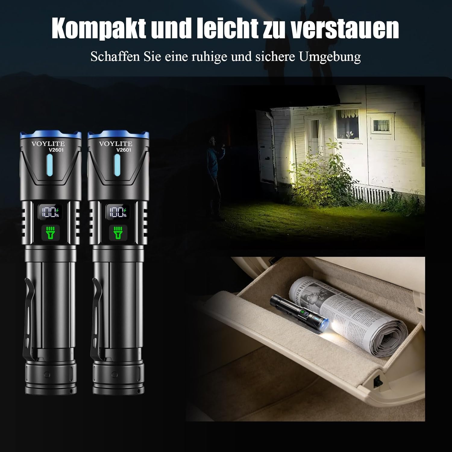 Taschenlampe LED wiederaufladbar, 2er-Pack, 1000.000 Lumen, extrem hell, bis zu 1500 m Reichweite, 3 Lichtmodi & zoombar, IPX7 wasserdicht, taktische LED-Taschenlampe für Camping/Outdoor/Wandern – Bild 6