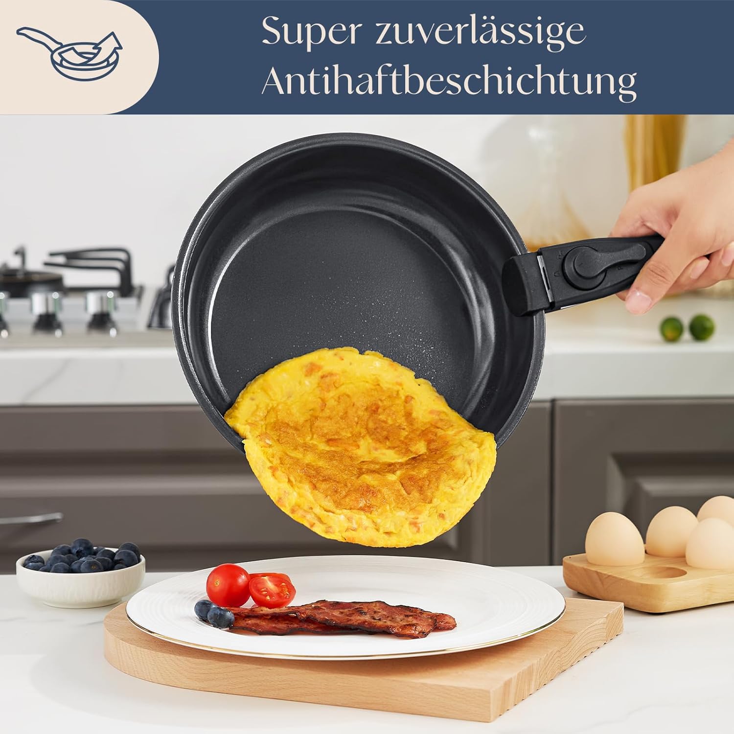 Keramik-Topfset mit abnehmbarem Griff, 14-teiliges Pfannenset mit Antihaftbeschichtung, Topf-Induktions-Kochtopf-Set mit Deckel, 24/28 cm Bratpfanne, für alle Herdarten, ofenfest, ofenfest – Bild 4