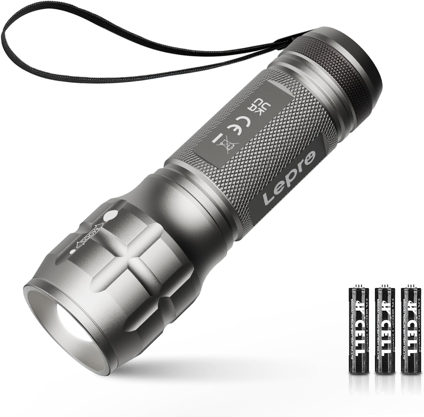 Lighting EVER LED-Taschenlampe, kleine, extrem helle & zoombare Mini-Taschenlampen, batteriebetrieben für Kinder, wasserdichte Handlampe für Camping, Outdoor, Notfälle (Gunmetal)