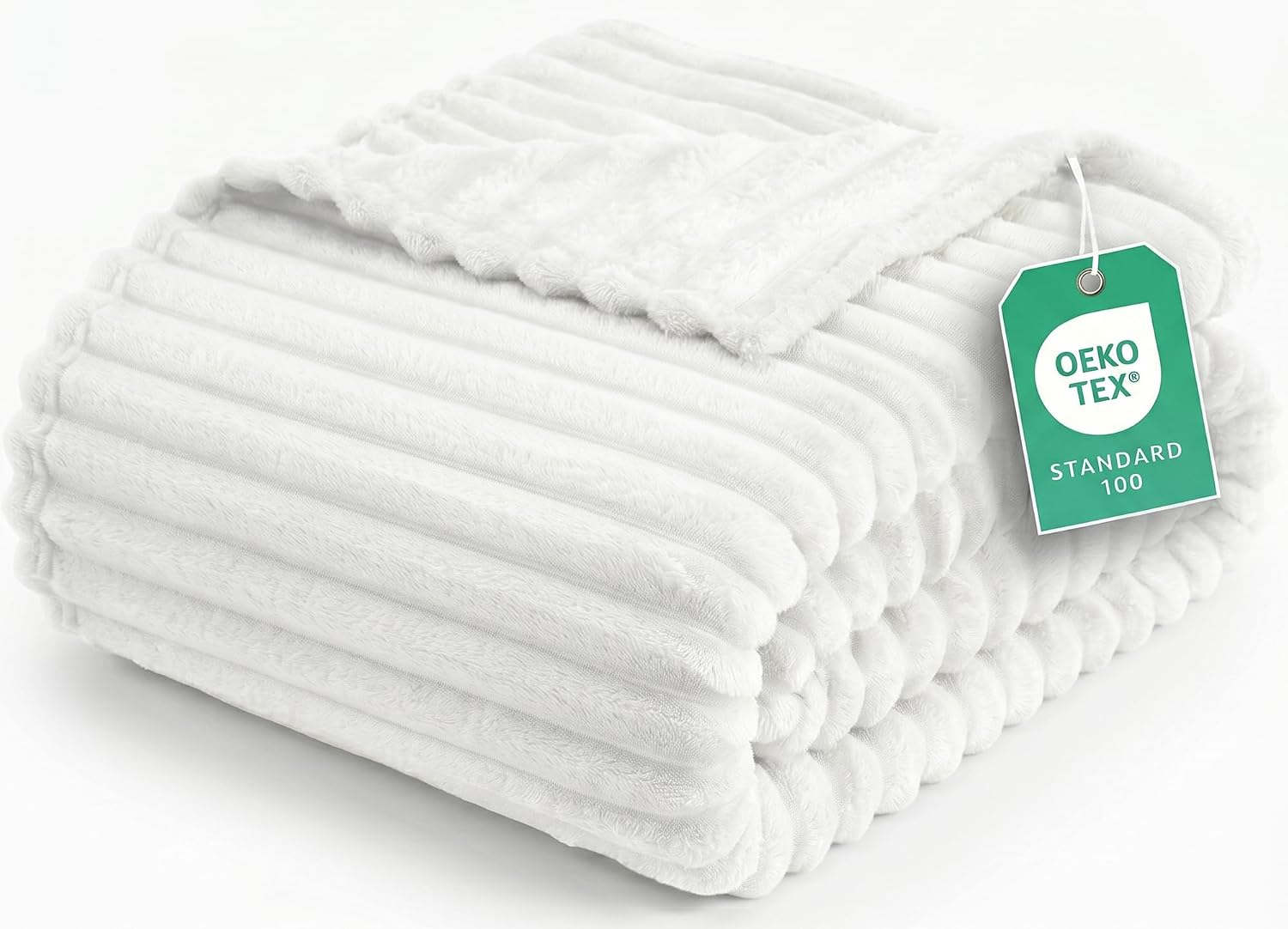 Utopia Bedding Gestreifte Kuscheldecke, flauschige Decke für Raumdekoration (150 x 200 cm, gebrochenes Weiß), weiche, leichte und warme Fleecedecke, atmungsaktive Sofadecke, Überwurf für Bett und Couch