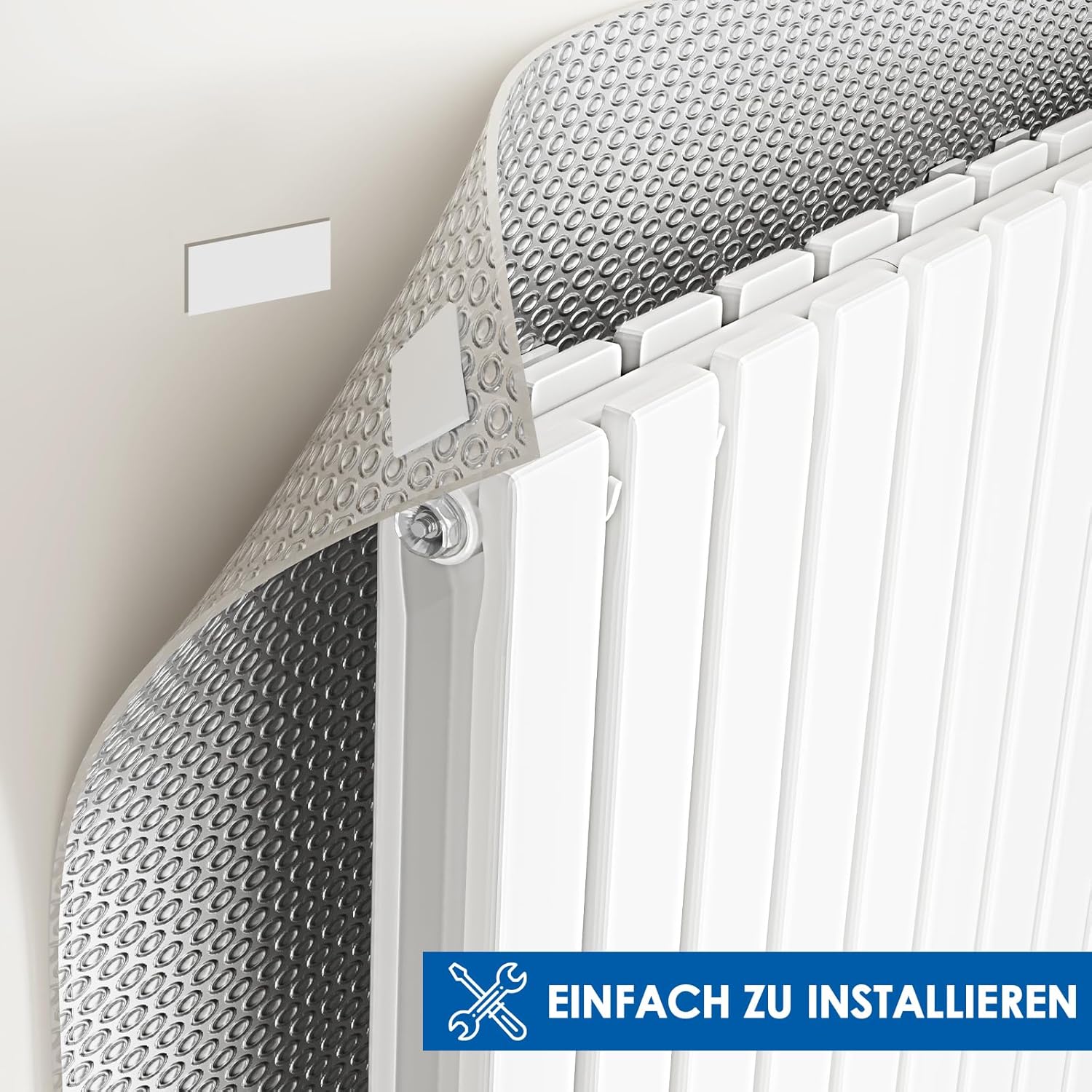 Aluminisierte Isolierfolie, 60 cm x 5 m, 3 mm dicke Isolierung, doppelseitige Aluminium-Luftpolsterfolie mit 12 Klebestreifen, Kühlerreflexionsfolie für Fahrzeuge, Dächer, Fenster – Bild 4