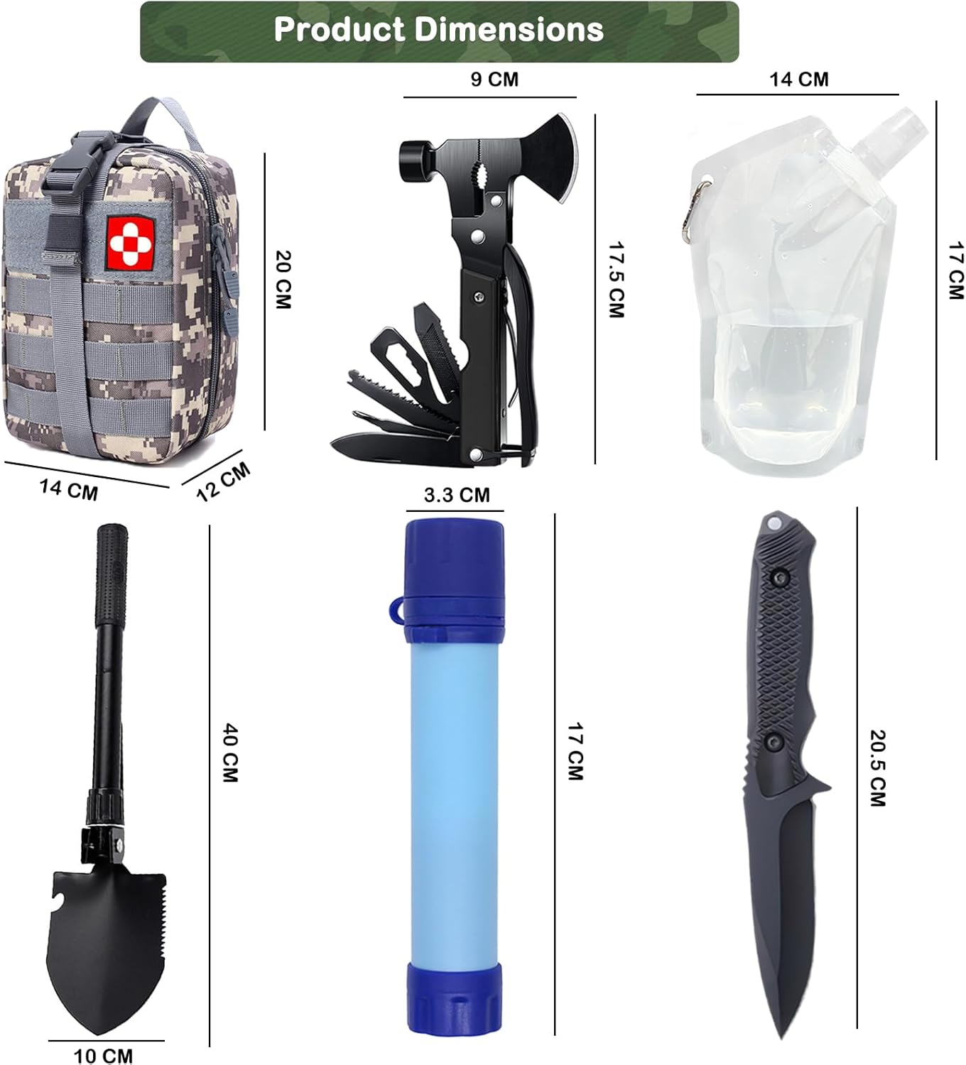 Survival Kit 22 in 1, Outdoor-Notfallset, Outdoor-Survival-Ausrüstung mit Wasserfilter, Outdoor, Wasserbeutel für Outdoor-Camping, Abenteuer, Wandern – Bild 7