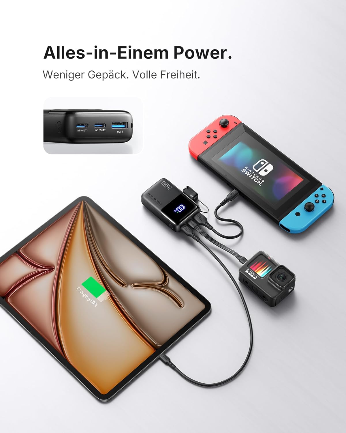 INIU Powerbank, Ultra Mini 45W Schnellladung 10000mAh Powerbank mit angeschlossenem USB-C-Kabel, flugsichere externe Handy-Akkus, Travel Essential für iPhone 17 16 Pro, Samsung S25, Xiaomi, iPad usw – Bild 6