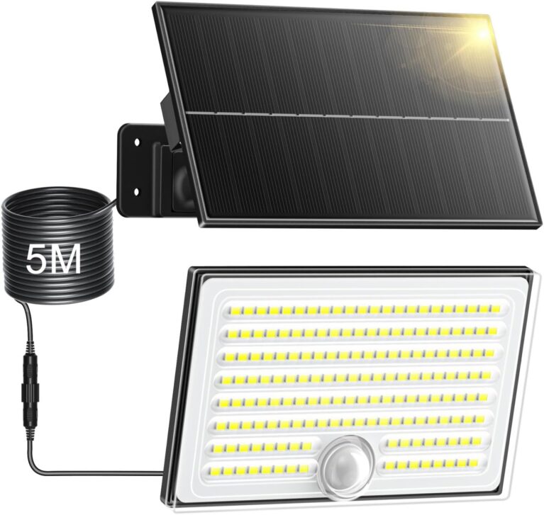 Realky Solarleuchten für den Außenbereich mit Bewegungsmelder, IP65 wasserdichter Solarstrahler mit 5 m Kabel für Garage, Garten, Hof, Stufen, Haustüren, 1 Stück
