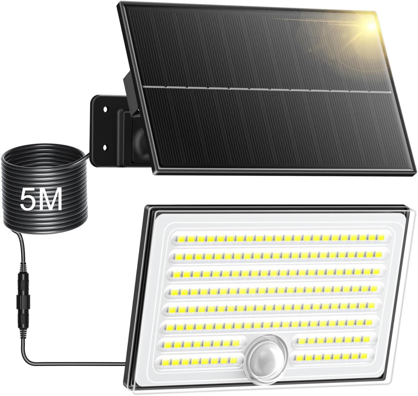 Realky Solarleuchten für den Außenbereich mit Bewegungsmelder, IP65 wasserdichter Solarstrahler mit 5 m Kabel für Garage, Garten, Hof, Stufen, Haustüren, 1 Stück