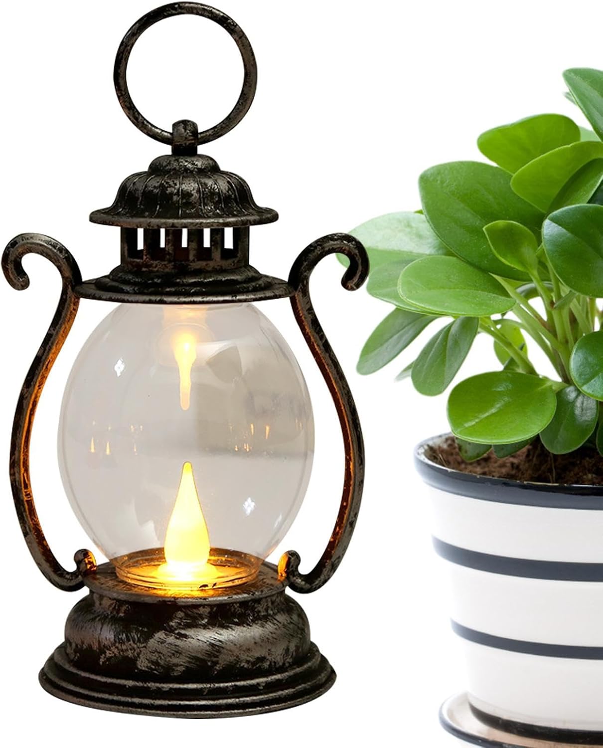 Vintage Laterne LED - Dekorative Mini Laterne Batteriebetrieben, Kleine Tragbare Hängende Öllampe | Retro Seillampe Garten, Schlafzimmer, Wohnzimmer, Esstisch, PA