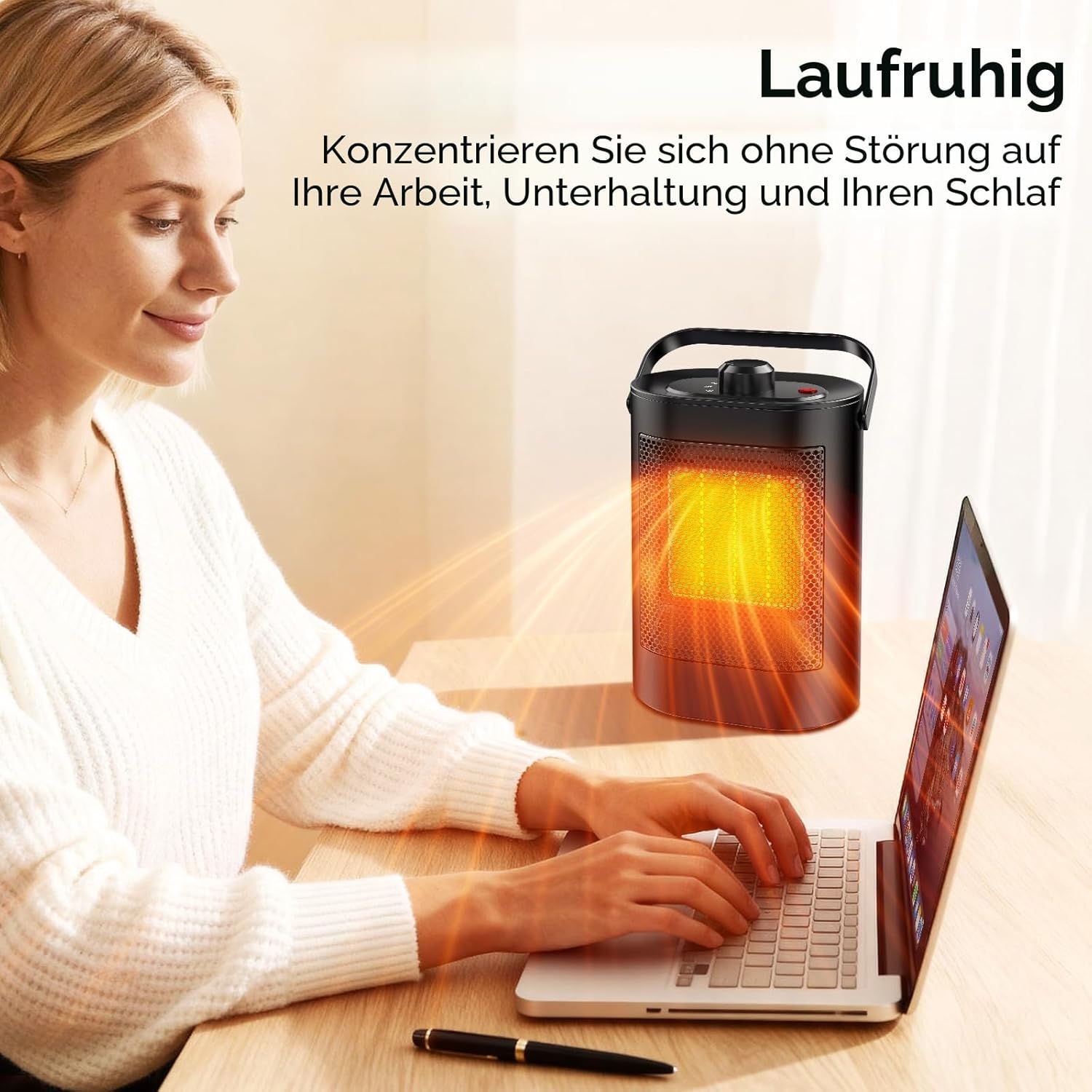 Heizlüfter, energiesparend, 1500 W, PTC-Keramik-Heizung, elektrisch, 3-Stufen-Modus, Überhitzung & Kippschutz, tragbare elektrische Heizung für Räume, Schlafzimmer, Büros (energiesparend) – Bild 7