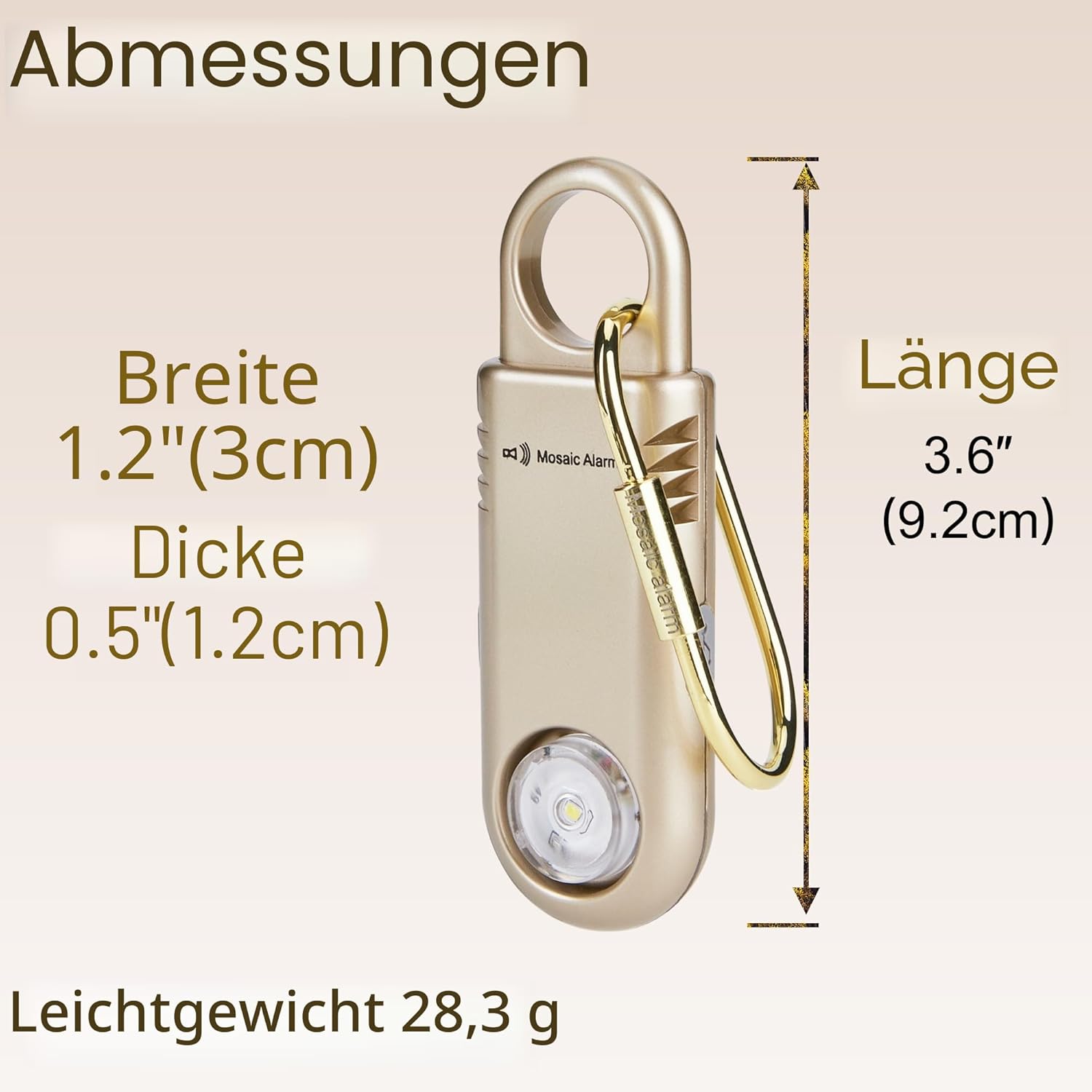 135 dB wiederaufladbarer persönlicher Alarm mit ultraheller Taschenlampe. Rutschfester Schlüsselanhänger, Notfallsirene für Frauen und Kinder. SOS-Sirenen- und Bärenabwehralarm zum Wandern. Gold – Bild 9