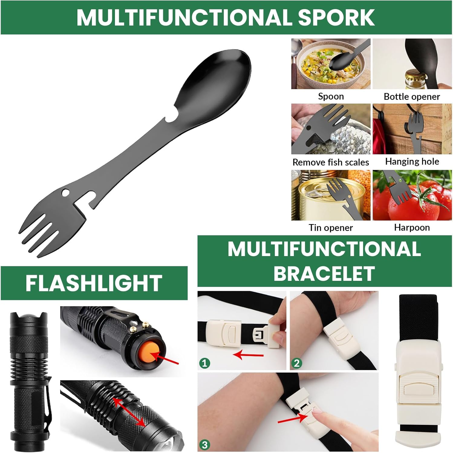 Survival Kit 25 in 1, Professionelles Notfallset Outdoor Home, Premium Set Messer Outdoor-Ausrüstung, Survival-Ausrüstung für Camping, Bushcraft, Wandern, Jagd, Abenteuer, Väter, Männer – Bild 4