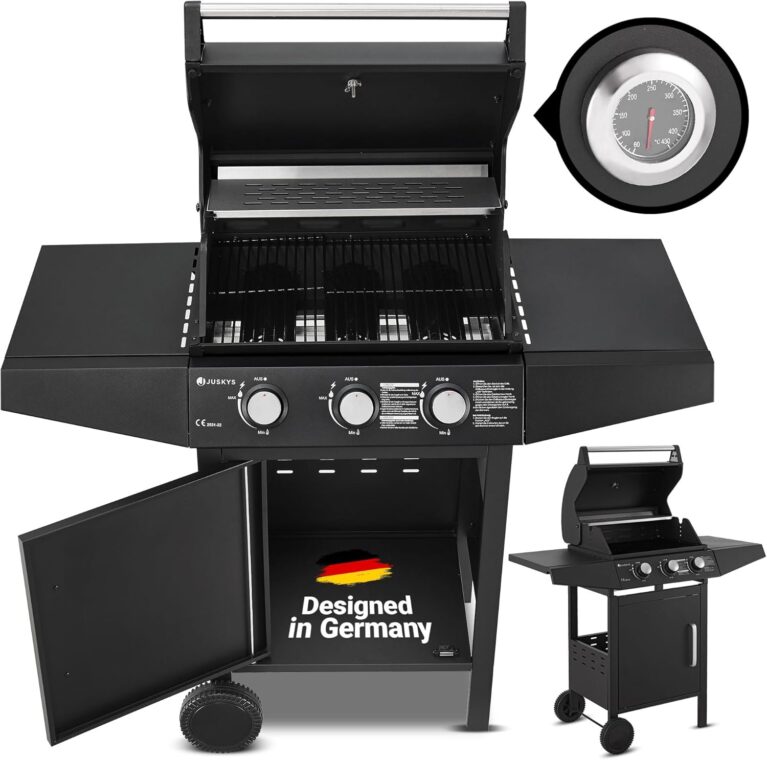 Broilcue Louisiana BBQ Gasgrill 3 Brenner 8,1 kW Gasgrillwagen inkl. Grill Grillrost, Deckel mit Grillthermometer, Warmhalterost und Seitenablagen