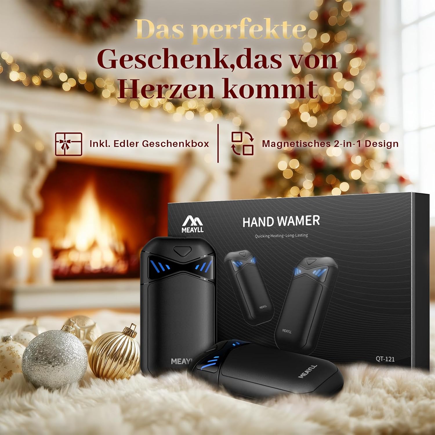 Wiederaufladbarer Handwärmer, 2er-Pack, magnetischer Taschenwärmer mit LED-Anzeige & 6000-mAh-Akku, 3 Heizstufen, elektrischer Wärmer für Outdoor & Winter, Geschenk für Männer und Frauen – Bild 2