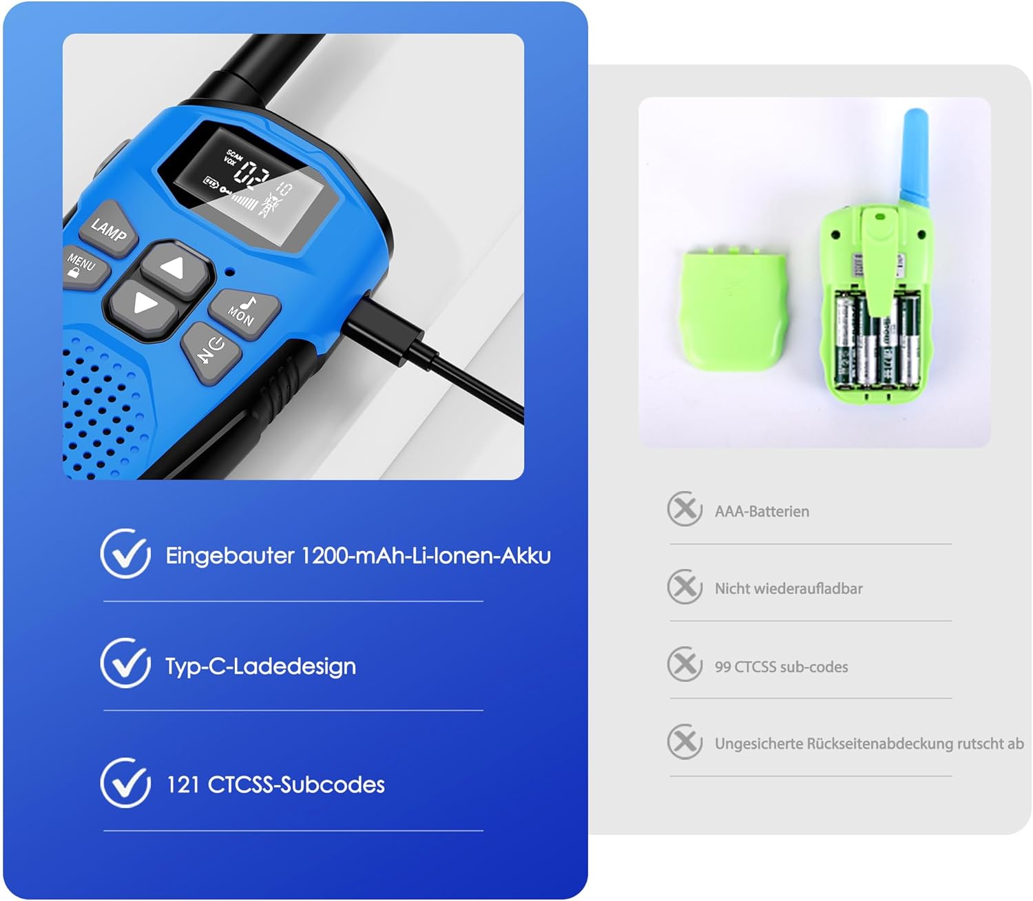 NXGKET Walkie Talkie 4er Set Walkie Talkies Wiederaufladbar für Erwachsene Kinder Radios Lange Reichweite 5 km Walki Talki mit Li-Ionen-Akku, Walkie Talkies VOX Taschenlampe für Outdoor, Camping, Wandern – Bild 7