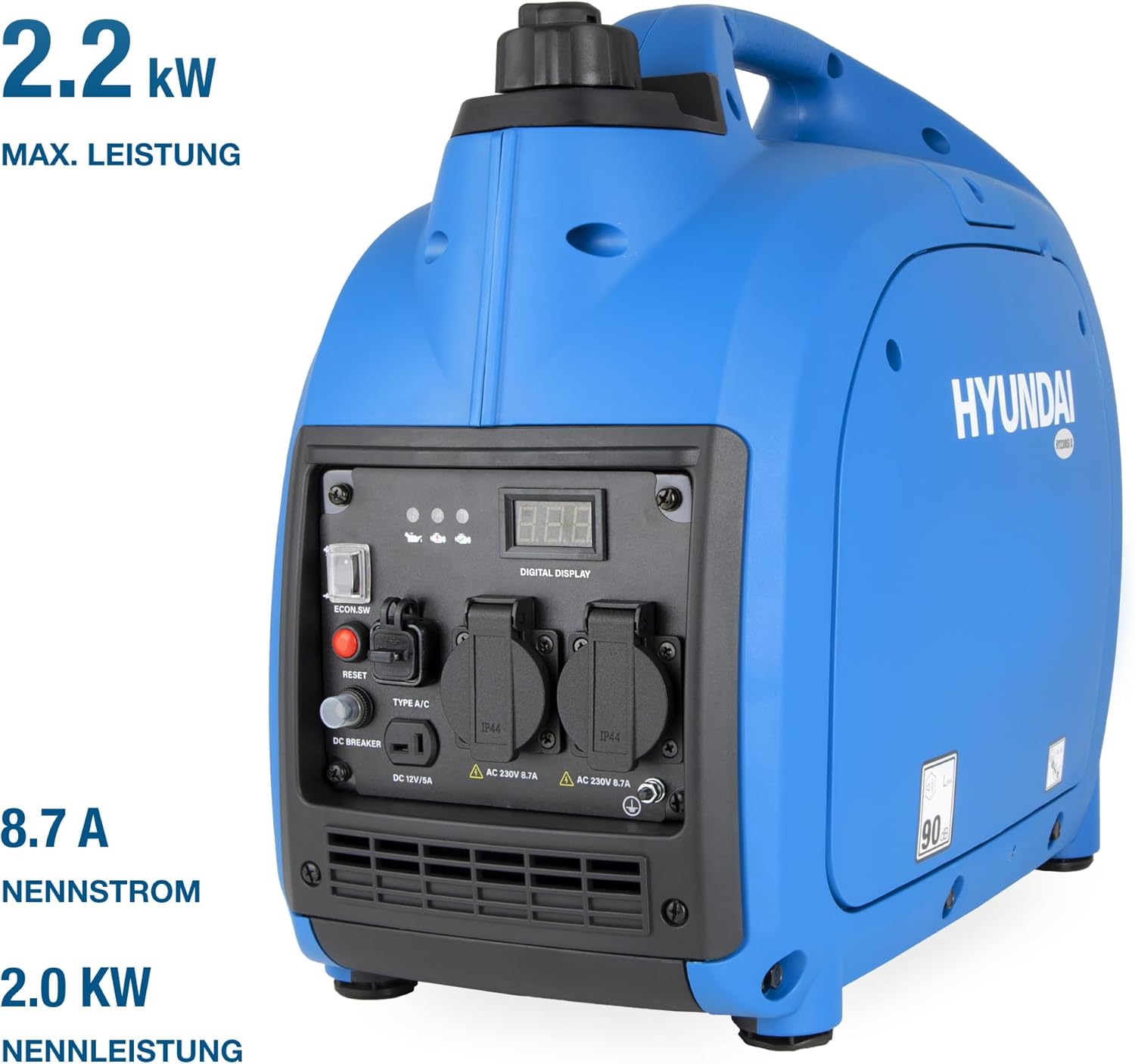 Hyundai Inverter-Generator HY2000Si D (tragbarer Benzingenerator, Inverter-Stromerzeuger mit 2 kW Maximalleistung, Notstromgenerator, Generator) | Stromgenerator mit 2,2 kW max. Power, Benzin-Notstromaggregat, leise, leicht und sparsam – Bild 2