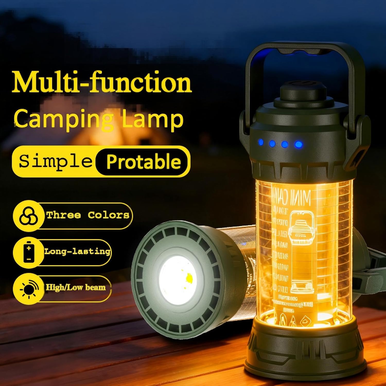 Wiederaufladbare LED-Campinglampe, Akku-Campinglaterne mit Haken, 5 Lichtmodi & Signalblitz, wasserdichte Außenlampe für Camping, Wandern, Angeln, Notfalllampe – Bild 2