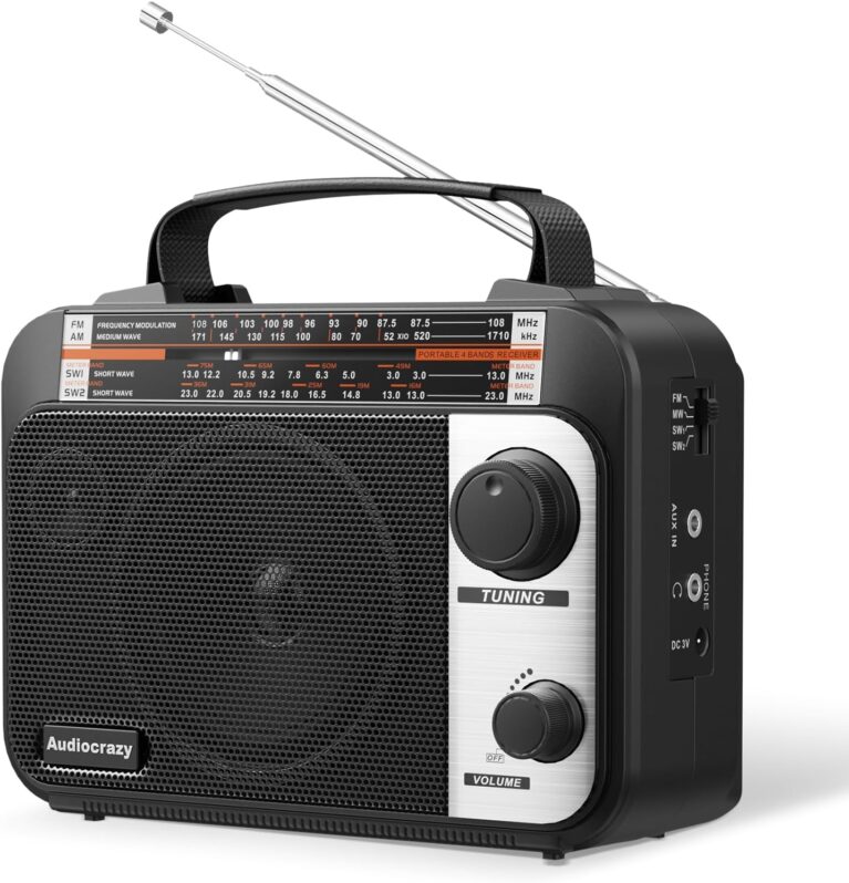 UKW FM/AM/SW1-2 Radio Tragbare Radios Weltempfängerradio mit 1800 mAh wiederaufladbarem Akku, AC-Kabel oder Batteriebetrieb, Multiband-Kurzwellenradio AUX/Kopfhöreranschluss Schwarz