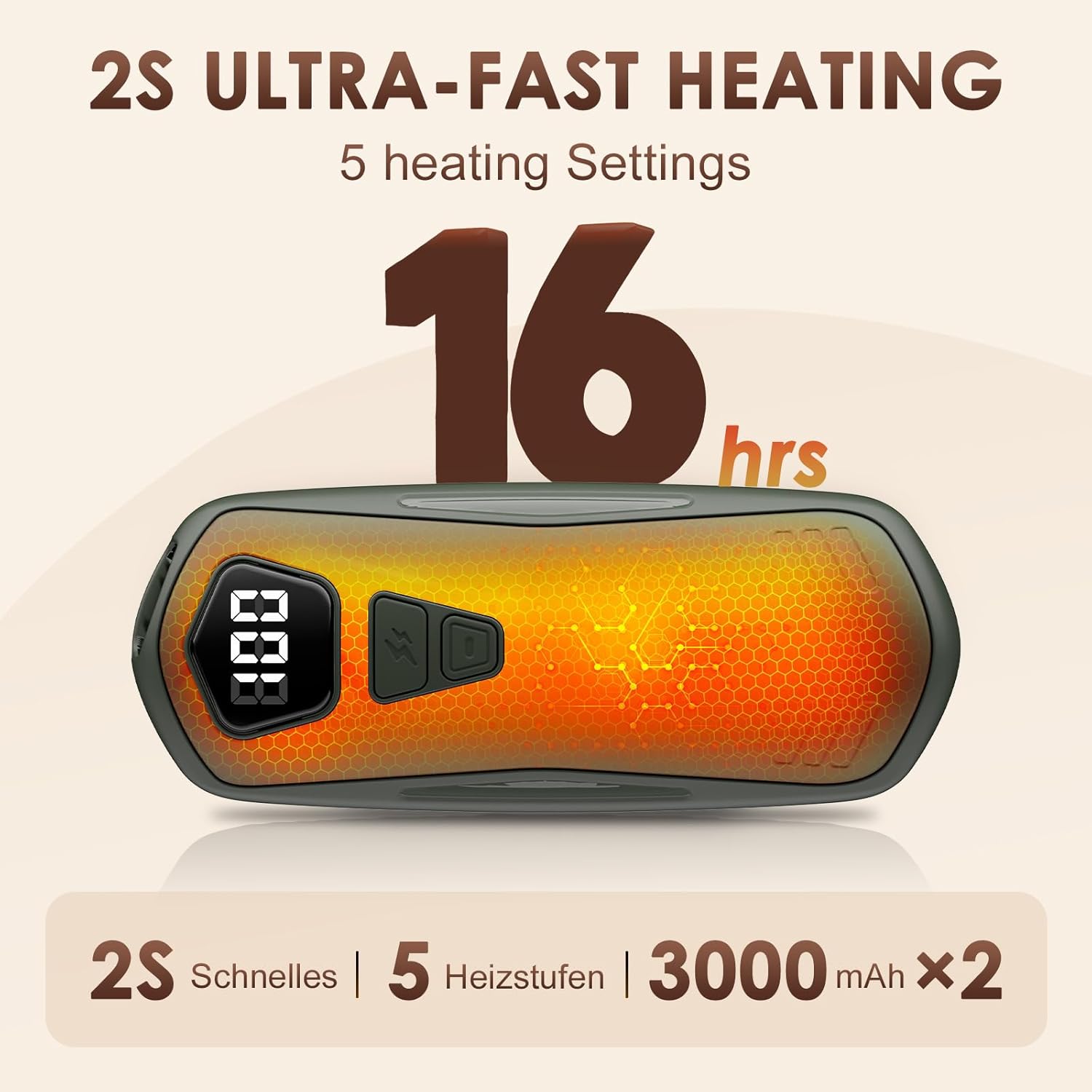 Elektrische Handwärmer, 2er-Set, Taschenwärmer, wiederverwendbar, mit 6000 mAh, 5 Heizmodi, tragbare USB-Handwärmer, wiederaufladbar, Handwärmer, Outdoor-Camping-Heizungsgeschenk für Damen und Herren – Bild 3