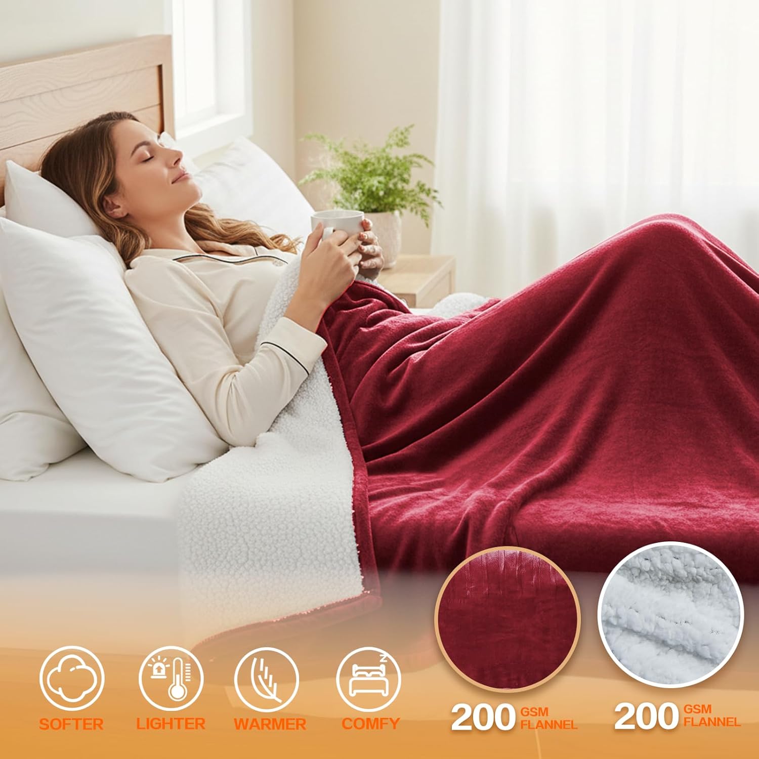 Heizdecke mit automatischer Abschaltung, 130 x 180 cm, 10 Heizstufen & 8-Stunden-Timer, Überhitzungsschutz, maschinenwaschbar, Flanell-Thermodecke elektrisch für Bett, Sofa und Heimbüro – Bild 6