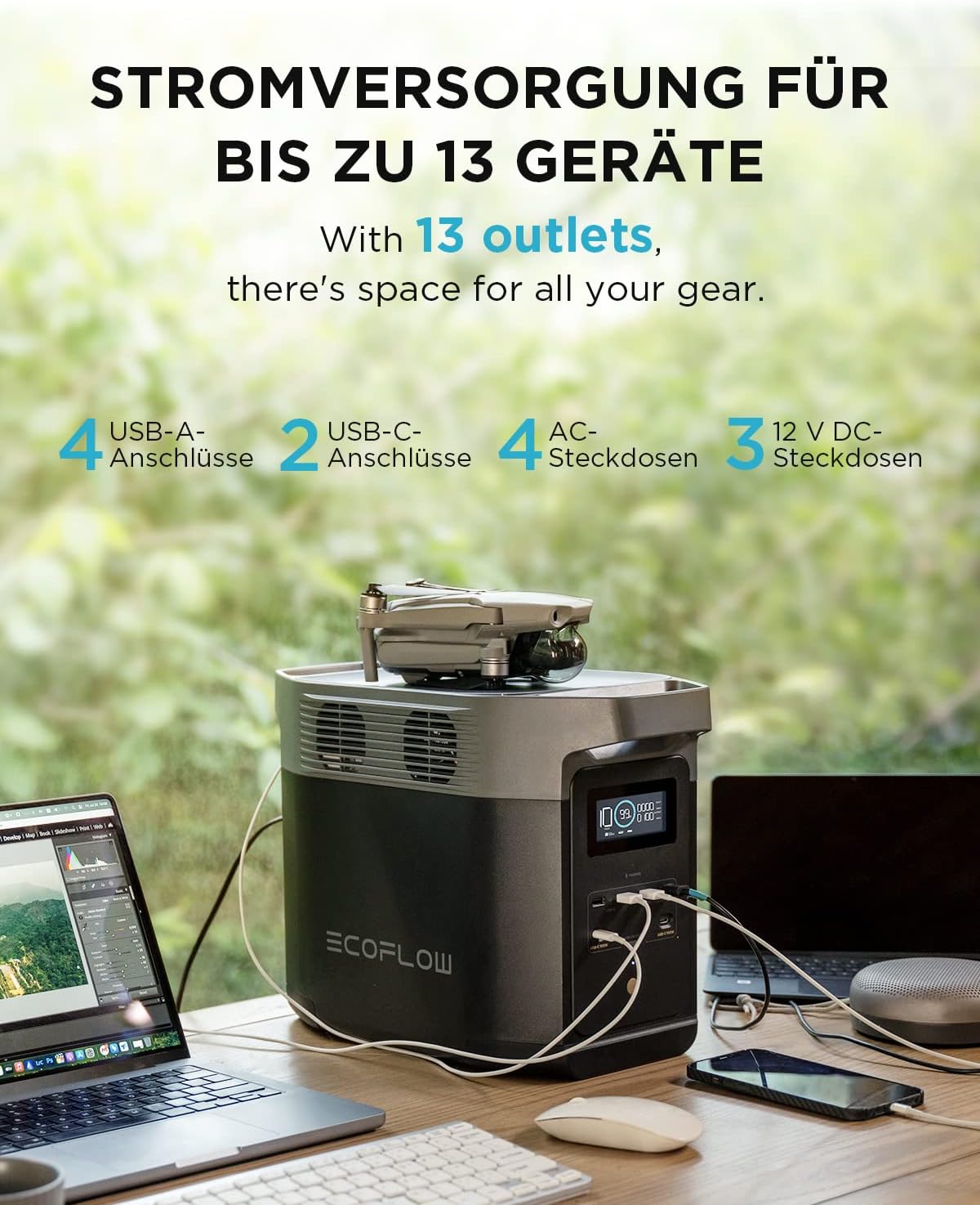 EF ECOFLOW Delta 2 Portable Power Station 1024 Wh, Solargenerator erweiterbare Kapazität bis zu 3 kWh, für Camping, Wohnmobile, kleine Verpackungsmängel, Produkt unbenutzt (generalüberholt) – Bild 6
