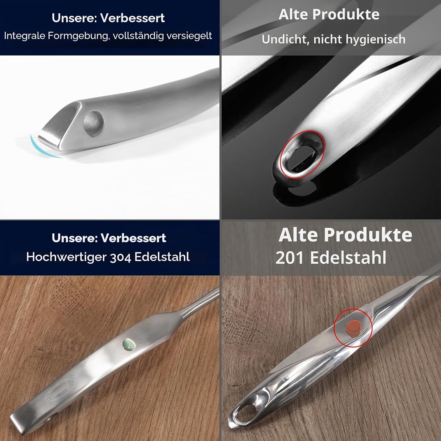Schälkelle Schaumlöffel, (rostfrei, einteilig geformt, langlebig) Neuheit Schaumlöffel aus Edelstahl 304 mit Vakuum-ergonomischem Griff, Siebkelle mit komfortablem Griffdesign für die Küche, 38 cm – Bild 3