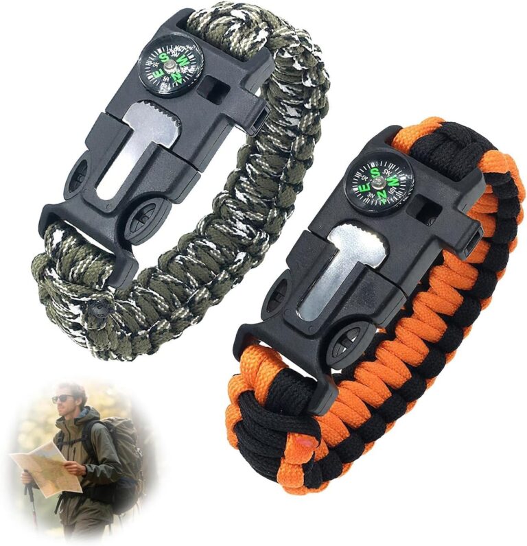 Survival-Armband mit Kompass und Feuerstarter, 3,6 m Regenschirmseil für den Außenbereich | Notfallmesser, Pfeife, Paracord-Ausrüstung, für Wandern, Camping und Expeditionen, komplettes Survival-Set