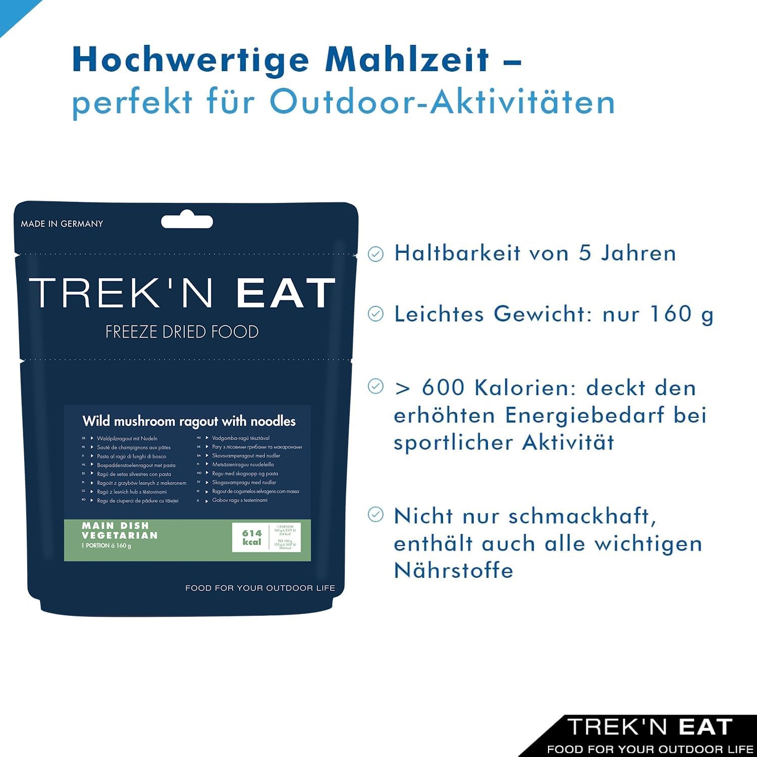 Trek'n Eat Waldpilzragout mit Nudeln – Outdoor-Fertiggericht (vegetarisch) | Gefriergetrocknete Trekkingnahrung mit hohem Energiegehalt – Ideal für Camping, Wandern & Expeditionen – Bild 3