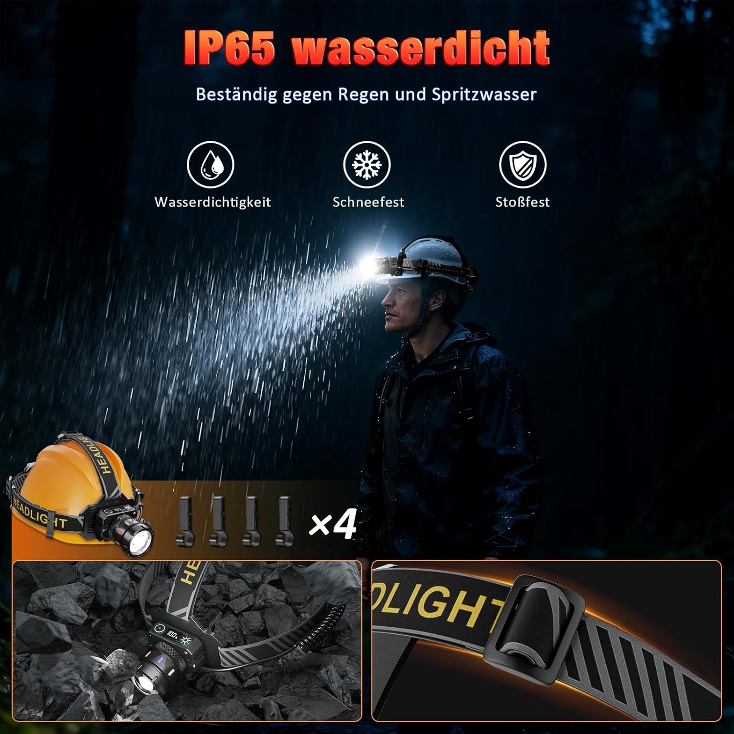 Wiederaufladbare LED-Stirnlampe, 80.000 lm, superhelle LED-Stirnlampe mit Rotlicht- und Sensormodus, 9 Lichtmodi, IP65 wasserdicht, 90° einstellbarer Fokus, zum Laufen, Camping, Wandern, Angeln – Bild 7
