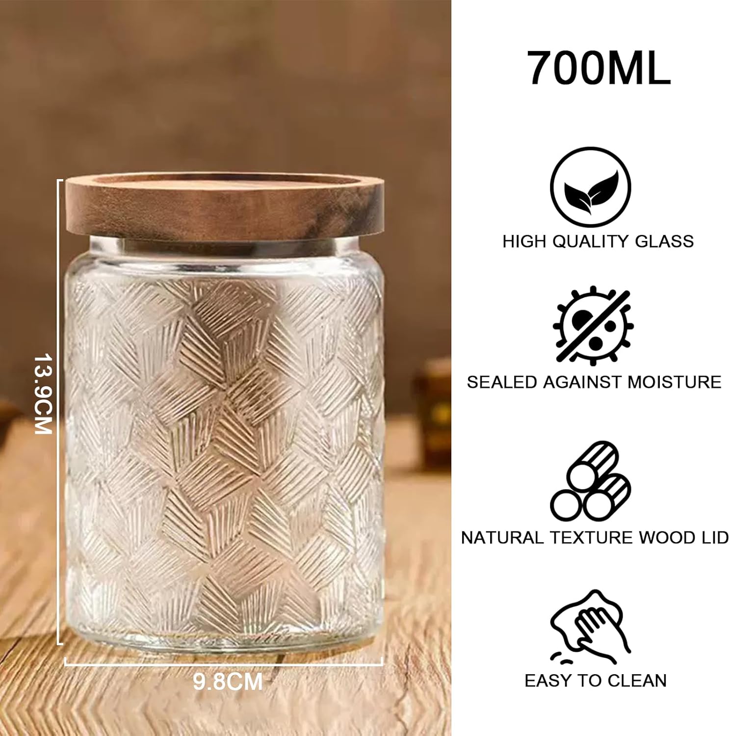 700 ml Vintage Vorratsgläser mit Deckel, Set mit 2 Vorratsgläsern aus Glas | Vorratsdosen mit Deckel, luftdichte Küchen-Lebensmittelaufbewahrung, Glasbehälter mit Deckel für Spaghetti, Nudeln, Müs – Bild 2