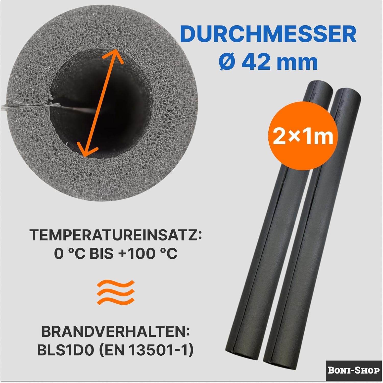 2 m Rohrisolierung, 13 mm Isolierung für Durchmesser 12 – 60 mm, selbstklebend – Bild 2
