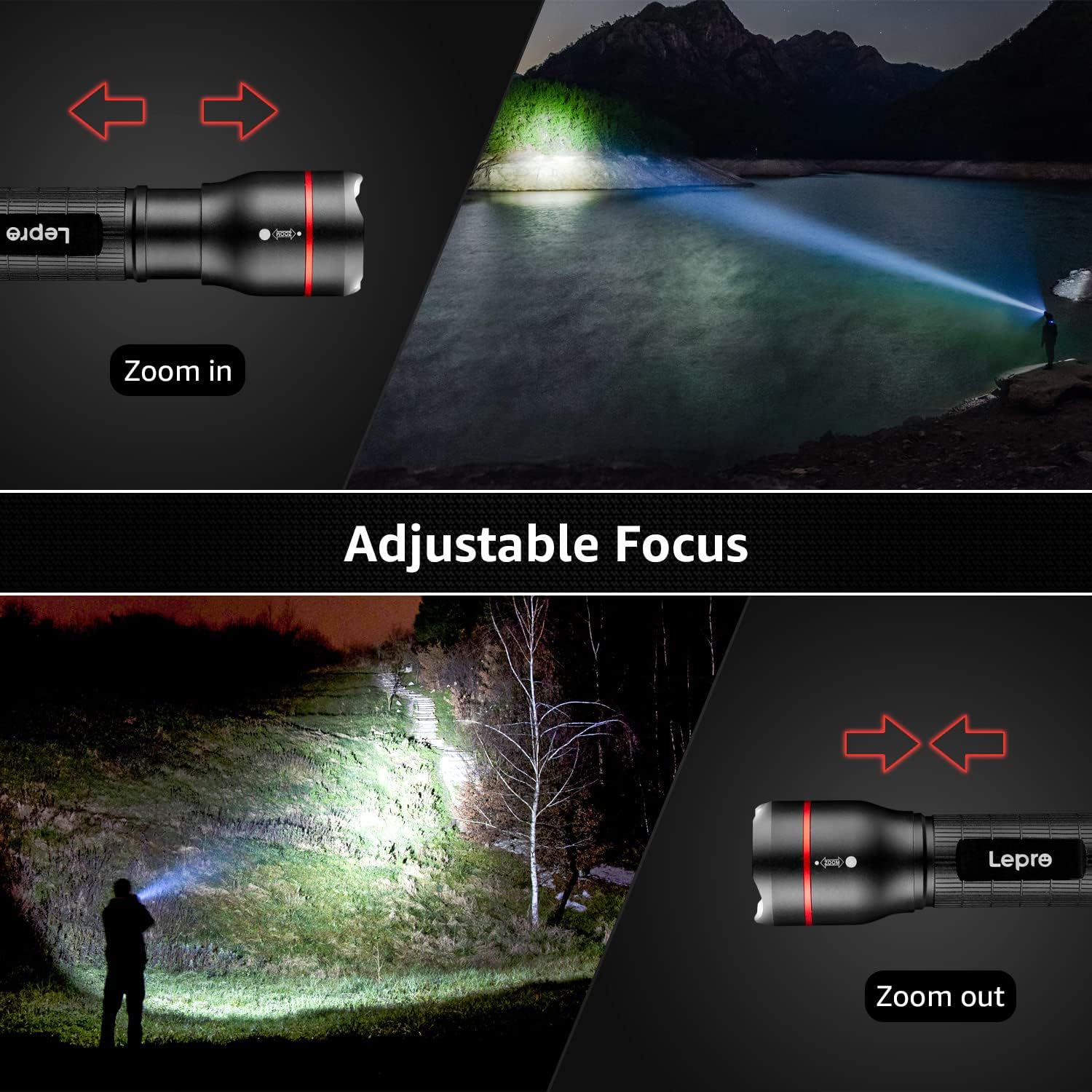Lepro LED-Taschenlampe, LE2000, extrem helle kleine Taschenlampen, batteriebetrieben mit 5 Modi, zoombare Camping-Handlampe, wasserdicht, praktische Taschenlampe für draußen, Wandern, Angeln, Hundespaziergang | Extrem helle Mini-Taschenlampen (keine Batterien im Lieferumfang enthalten), wasserdichte Taschenlampe für Outdoor, Wandern, Geschenk, Notfall – Bild 4