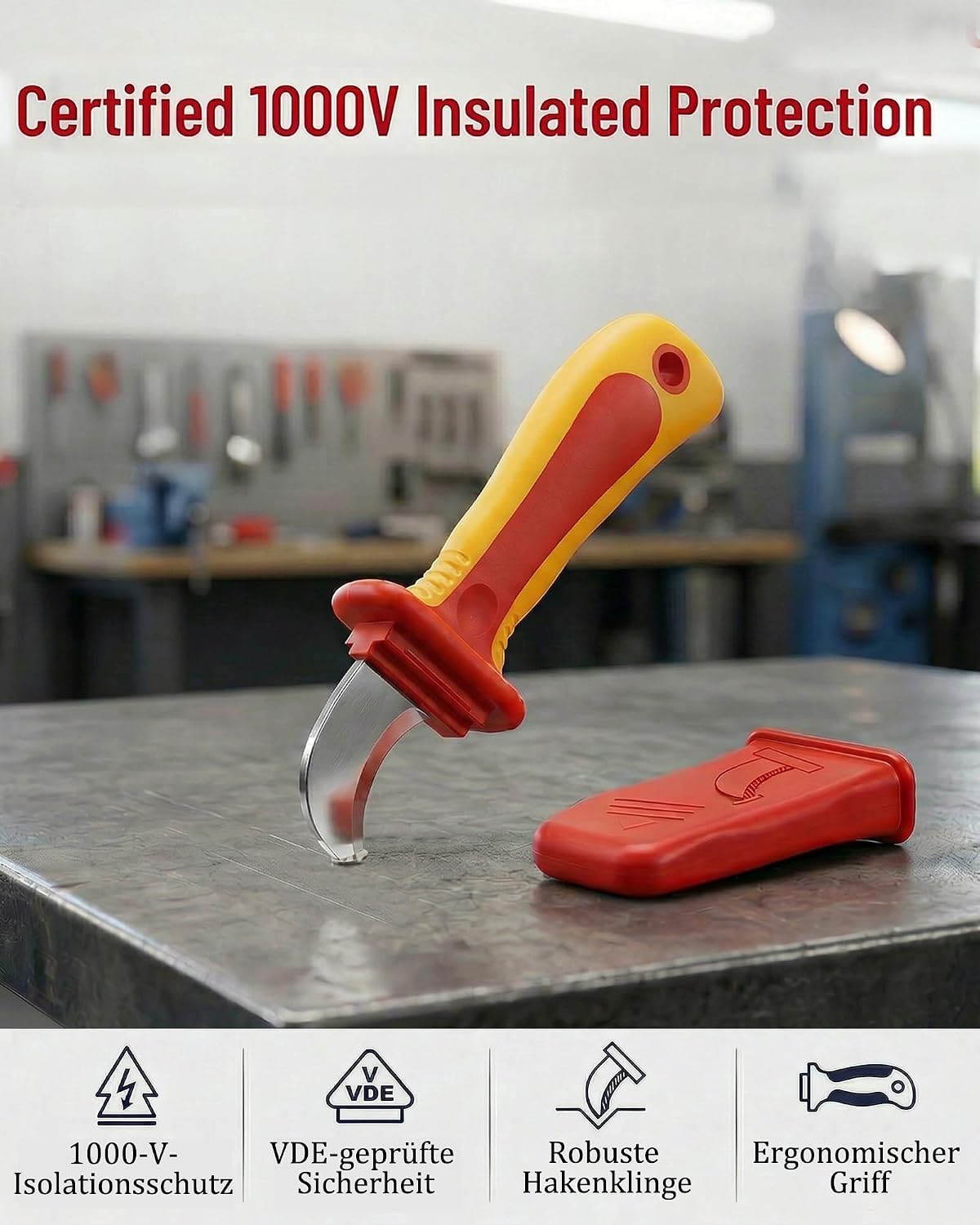 1000 V 210 mm Isolations-Elektrikermesser: IEC60900 Kabelabisoliermesser mit ergonomischem Griff für Elektroinstallation und Handwerker – Bild 7
